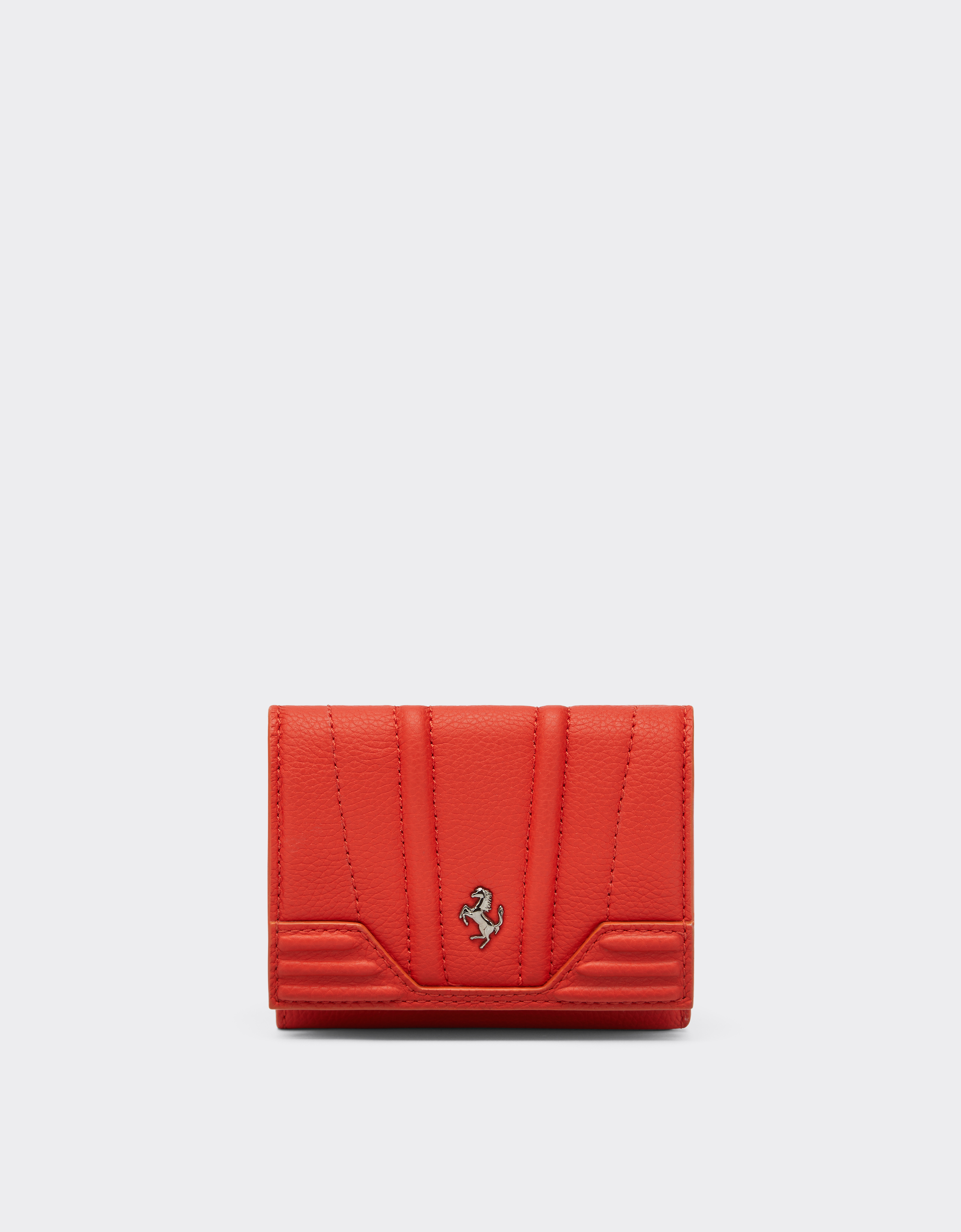 Ferrari Tri-fold Wallet In Textured Leather In Rosso Dino