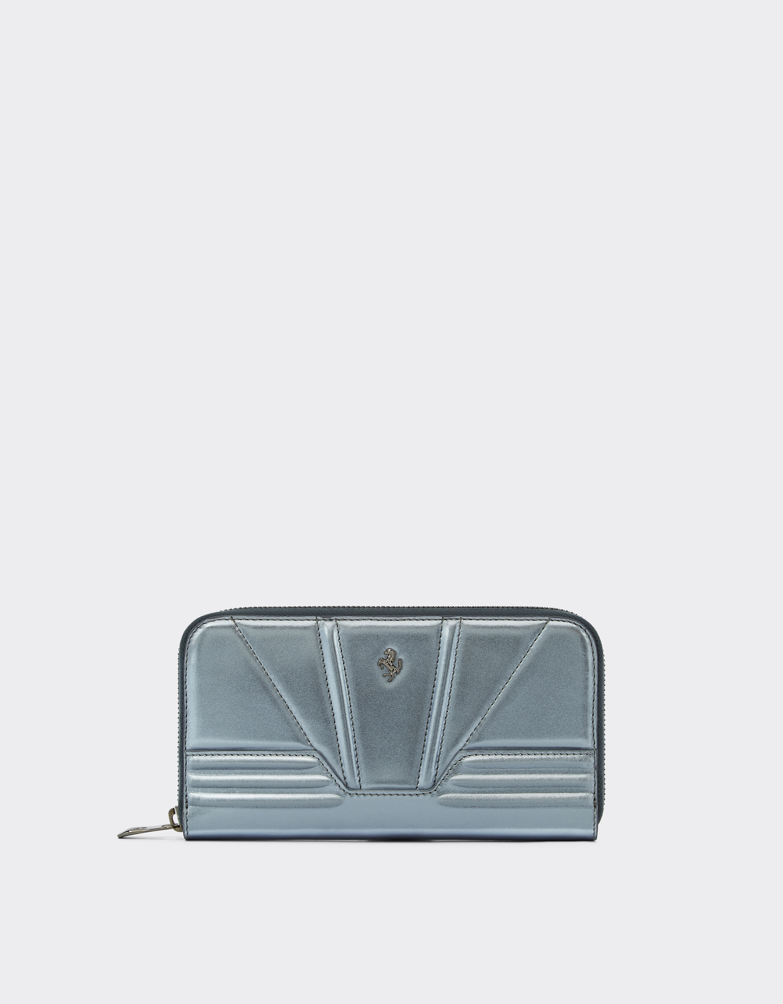 Shop Ferrari Wallet In Laminated Leather With Zip In Azure