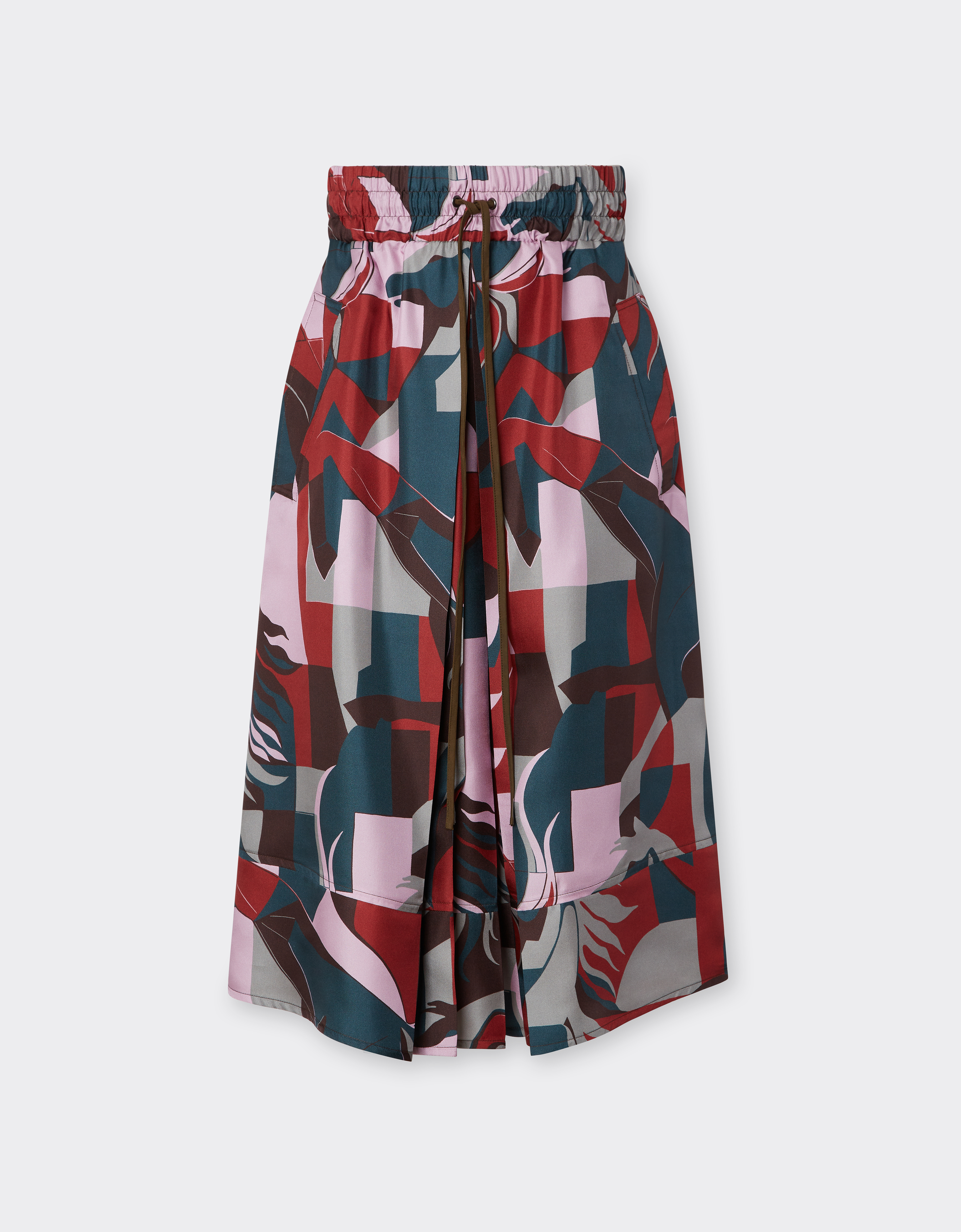 Ferrari Silk Skirt With Color Block Cavallino Print In Blue