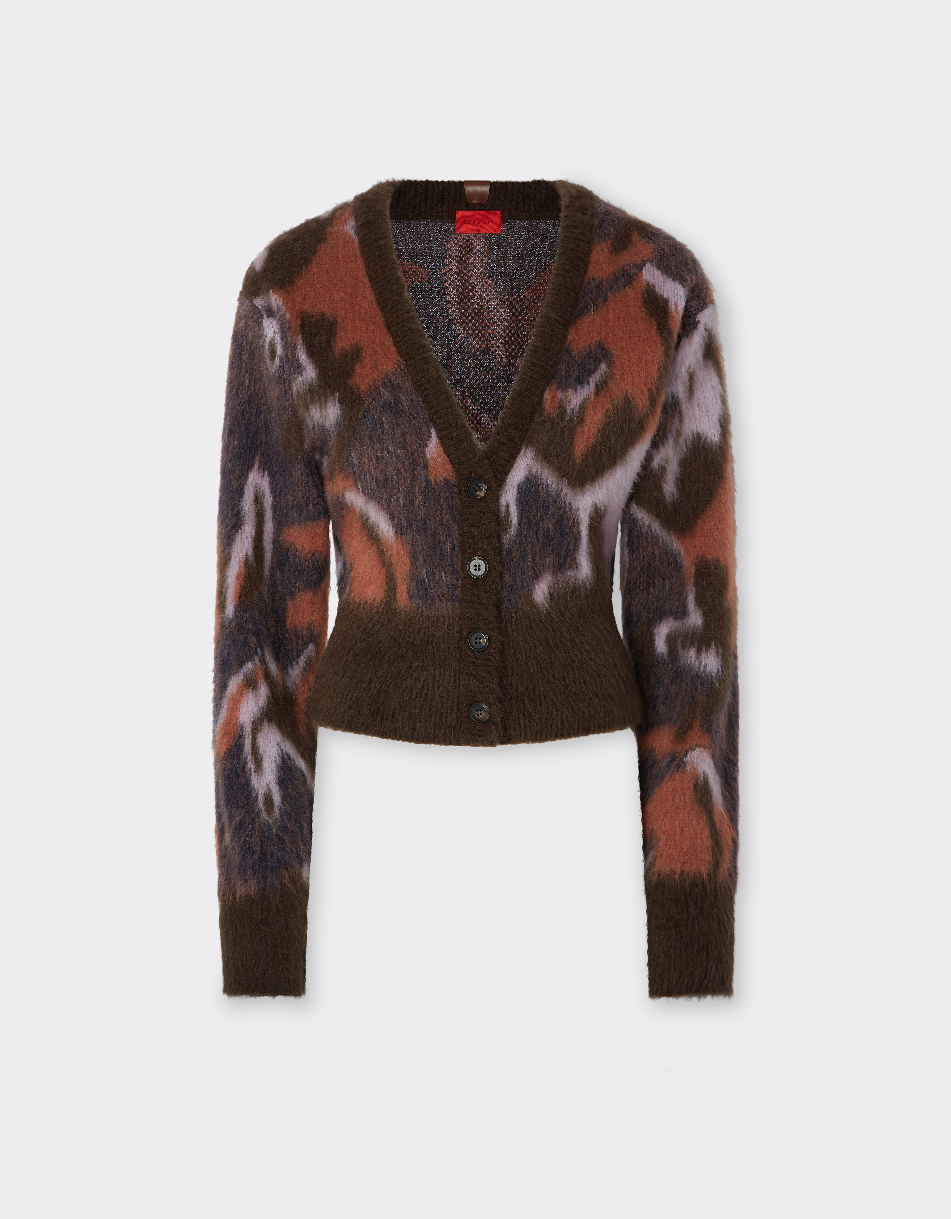 Knit cardigan with Cavallino Ikat pattern in Espresso for Women