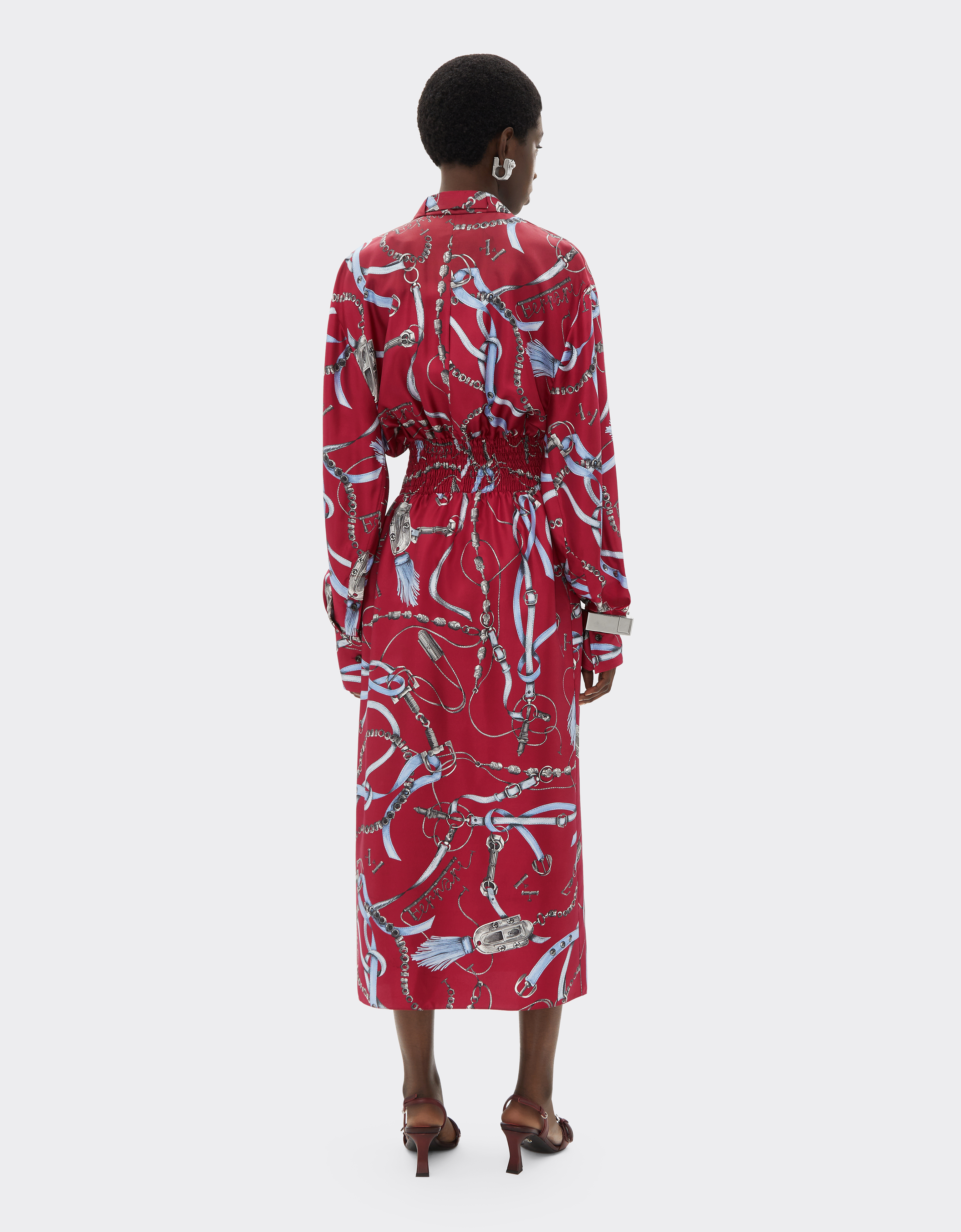 Ferrari Closet Print Silk Dress In Red