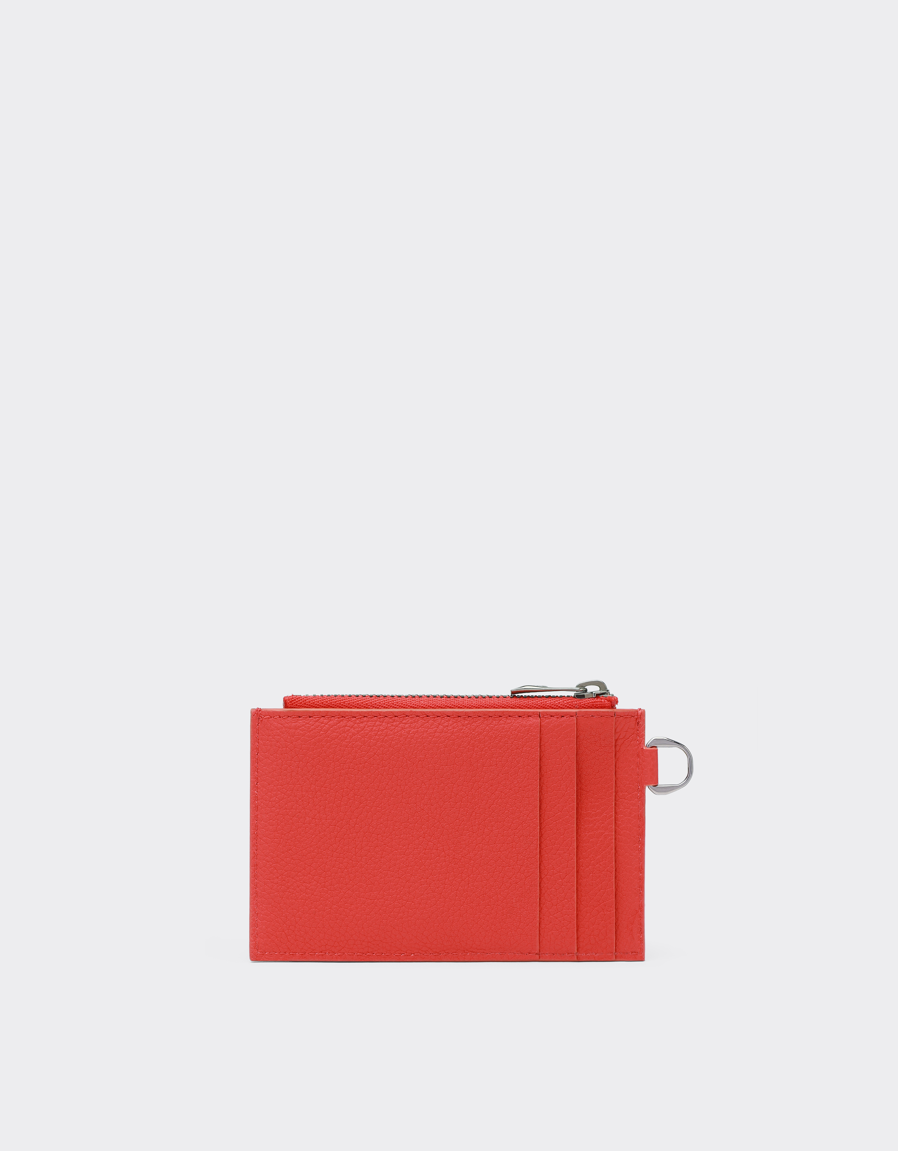 Shop Ferrari Zip Card Holder In Textured Leather In Rosso Dino