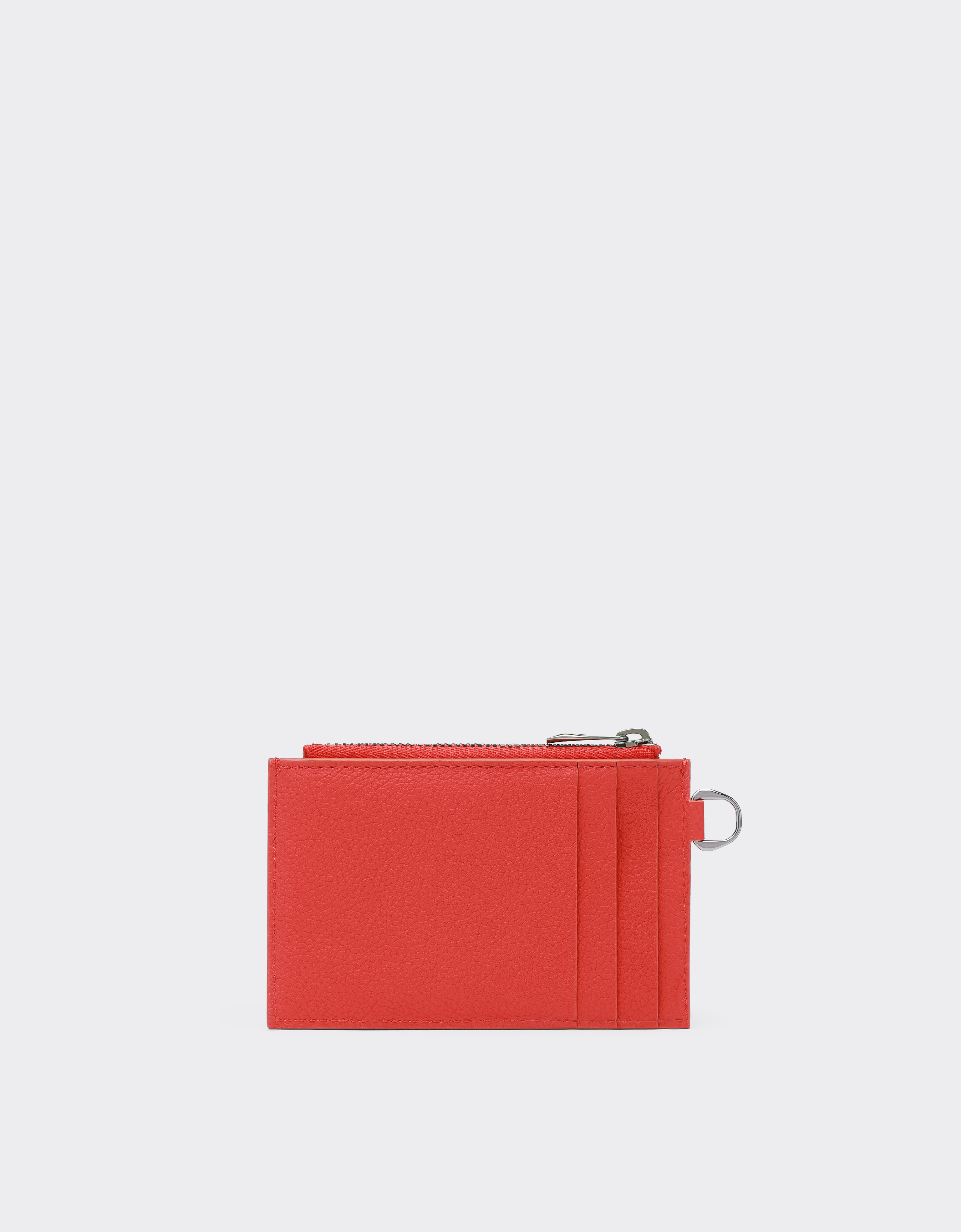 Ferrari Zip Card Holder In Textured Leather In Rosso Dino