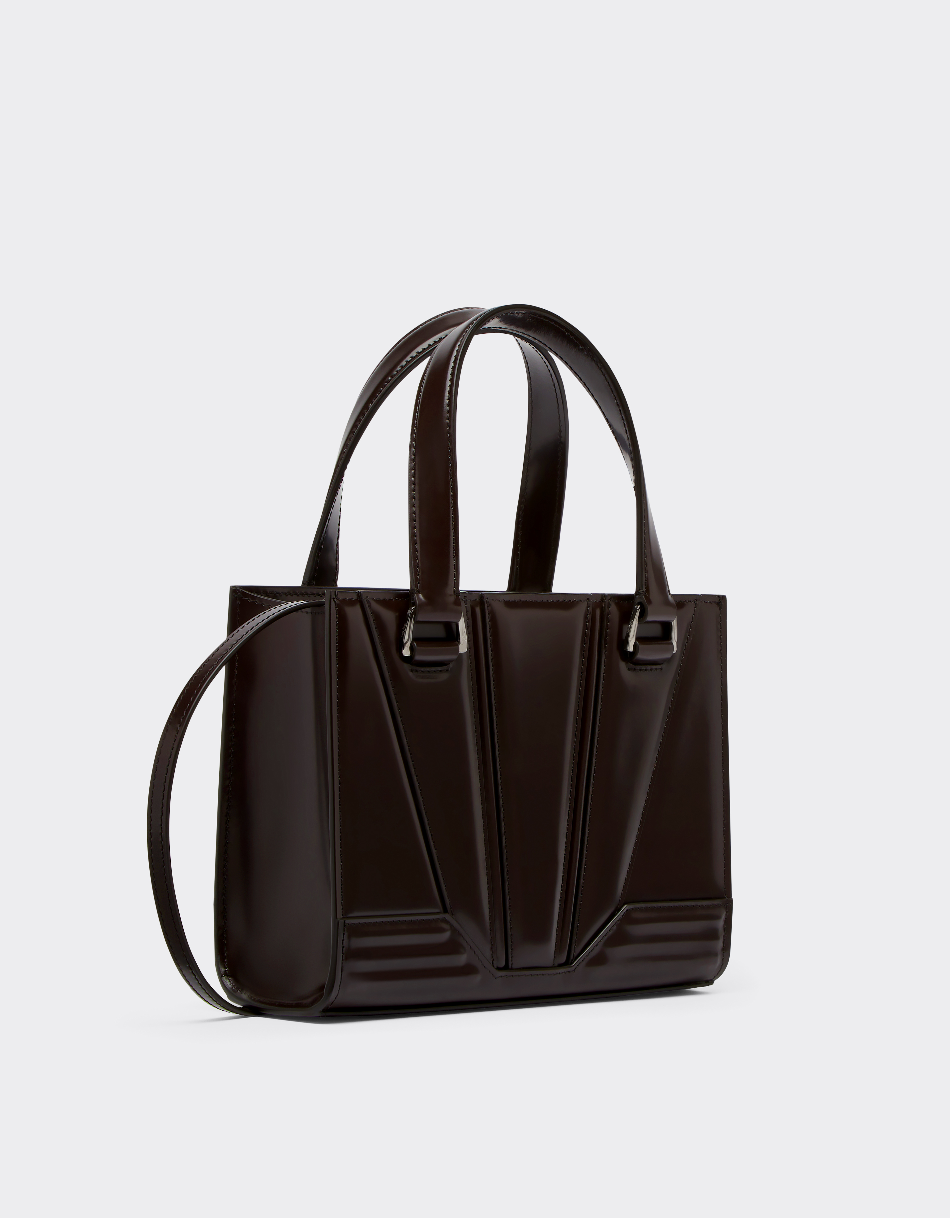 Ferrari Gt Mini Tote Bag In Brushed Leather In Dark Brown