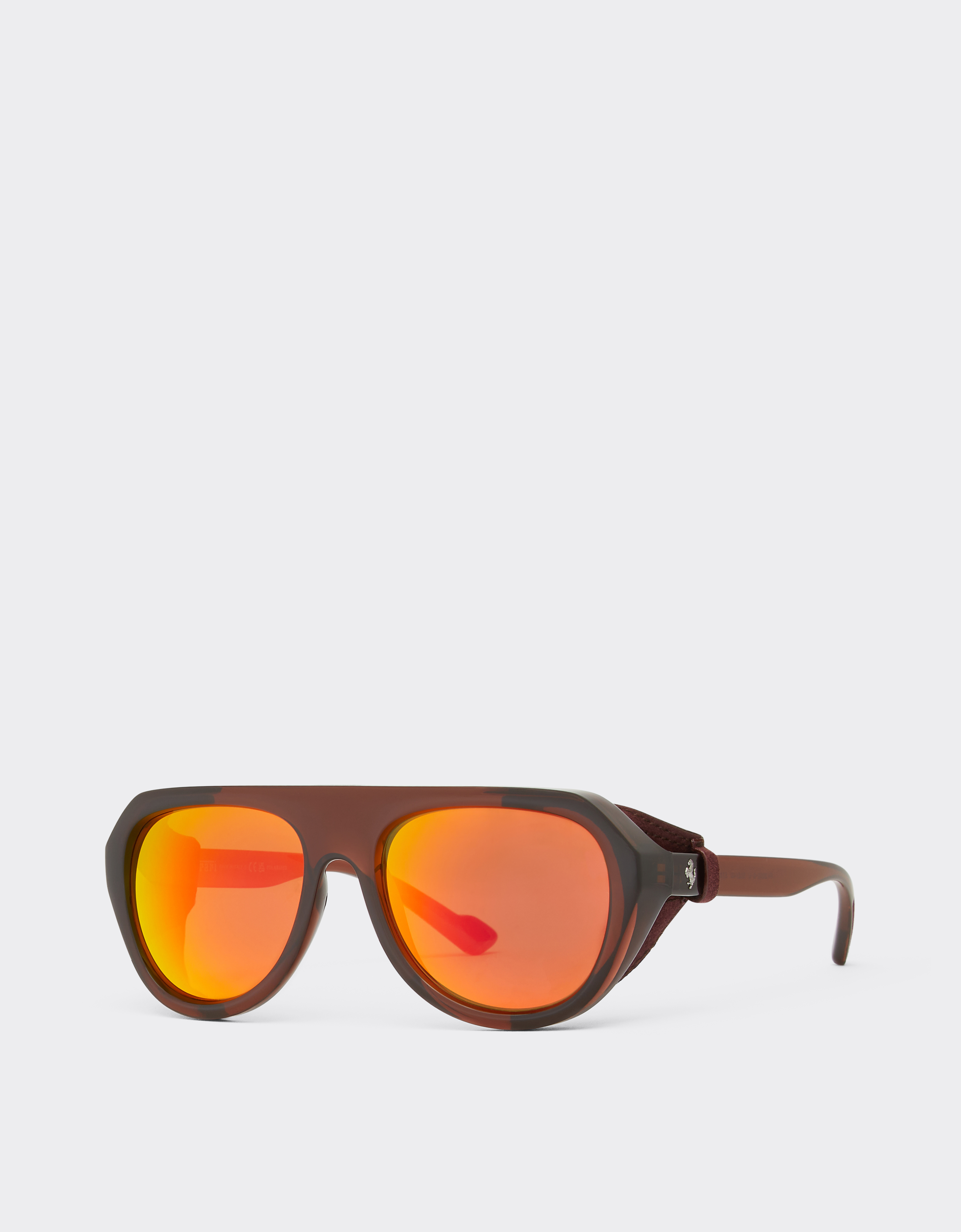 Ferrari Brown Sunglasses With Leather Details And Polarised Mirror Lenses In Brown