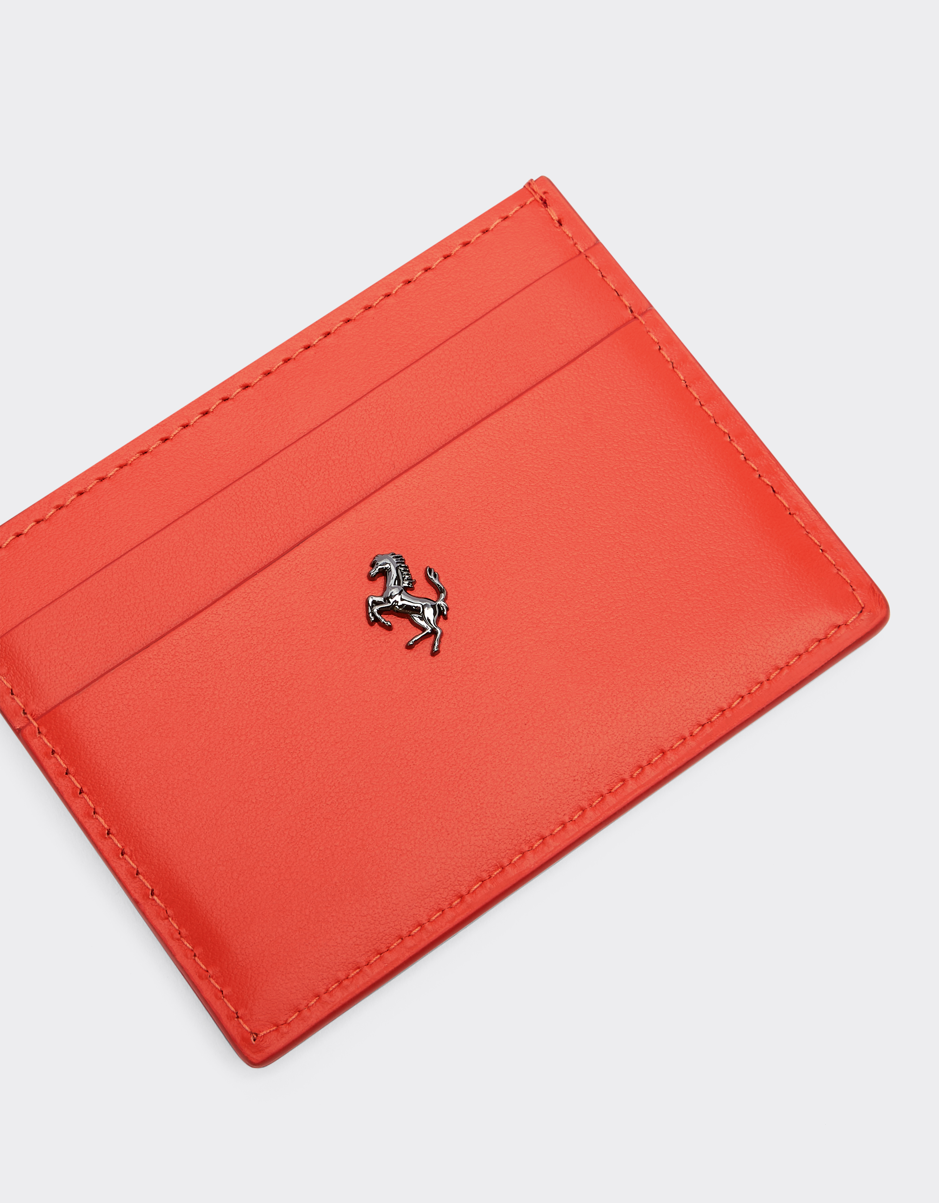Ferrari Gt Brushed Leather Card Holder With Livery Motif In Rosso Dino