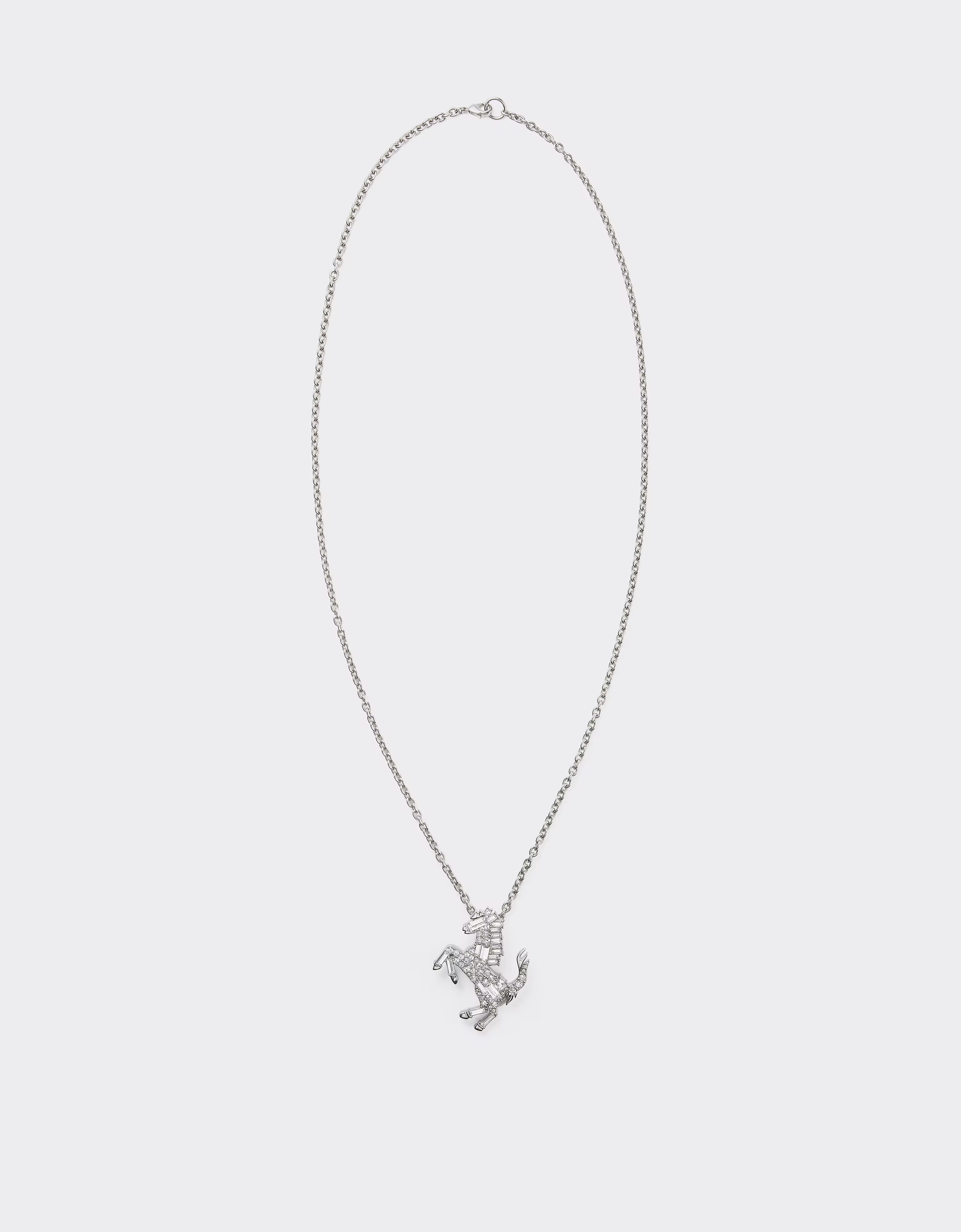 Ferrari Prancing Horse Rhinestone Necklace In Silver