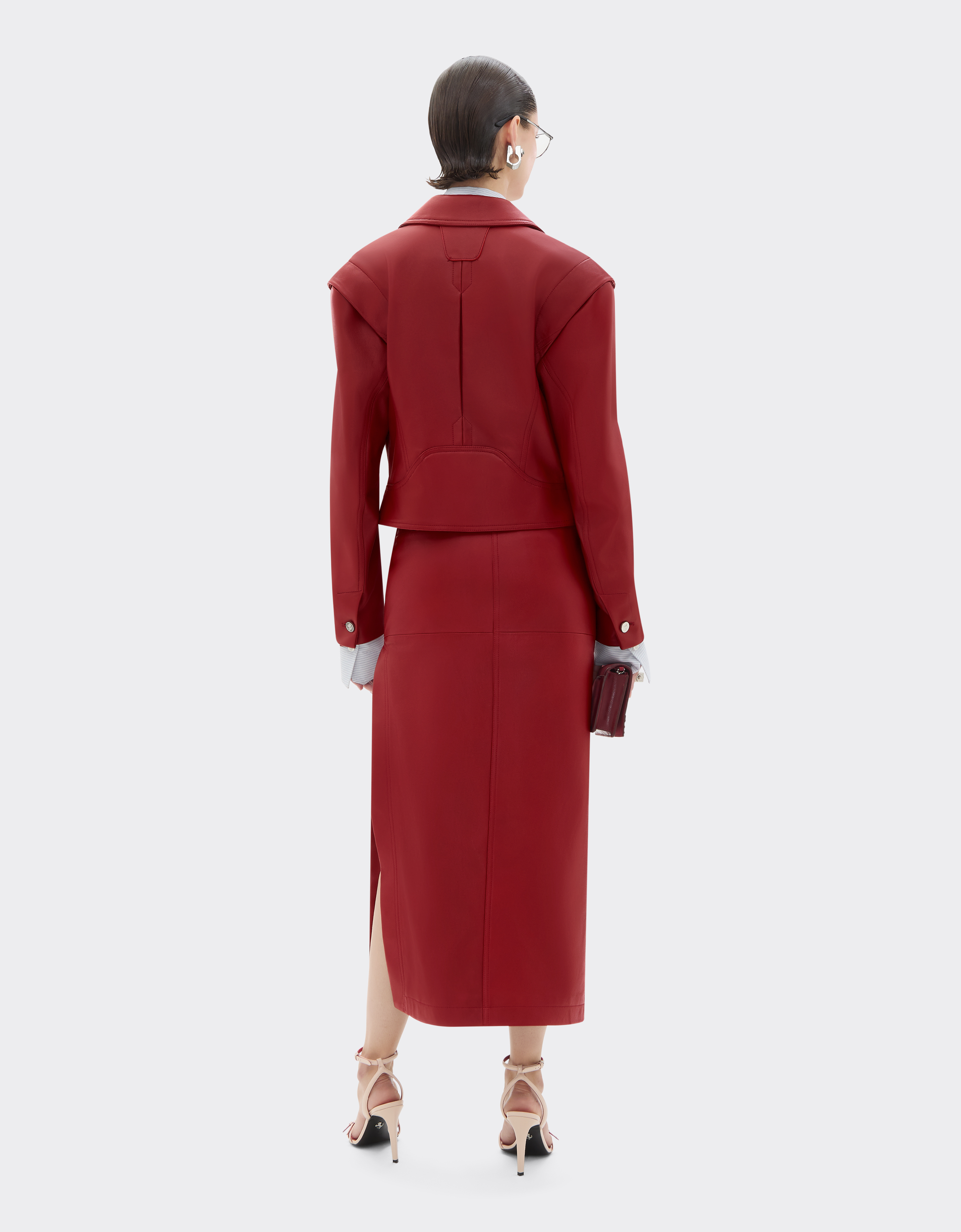 Ferrari Midi Skirt In Deer-effect Nappa Leather In Burgundy