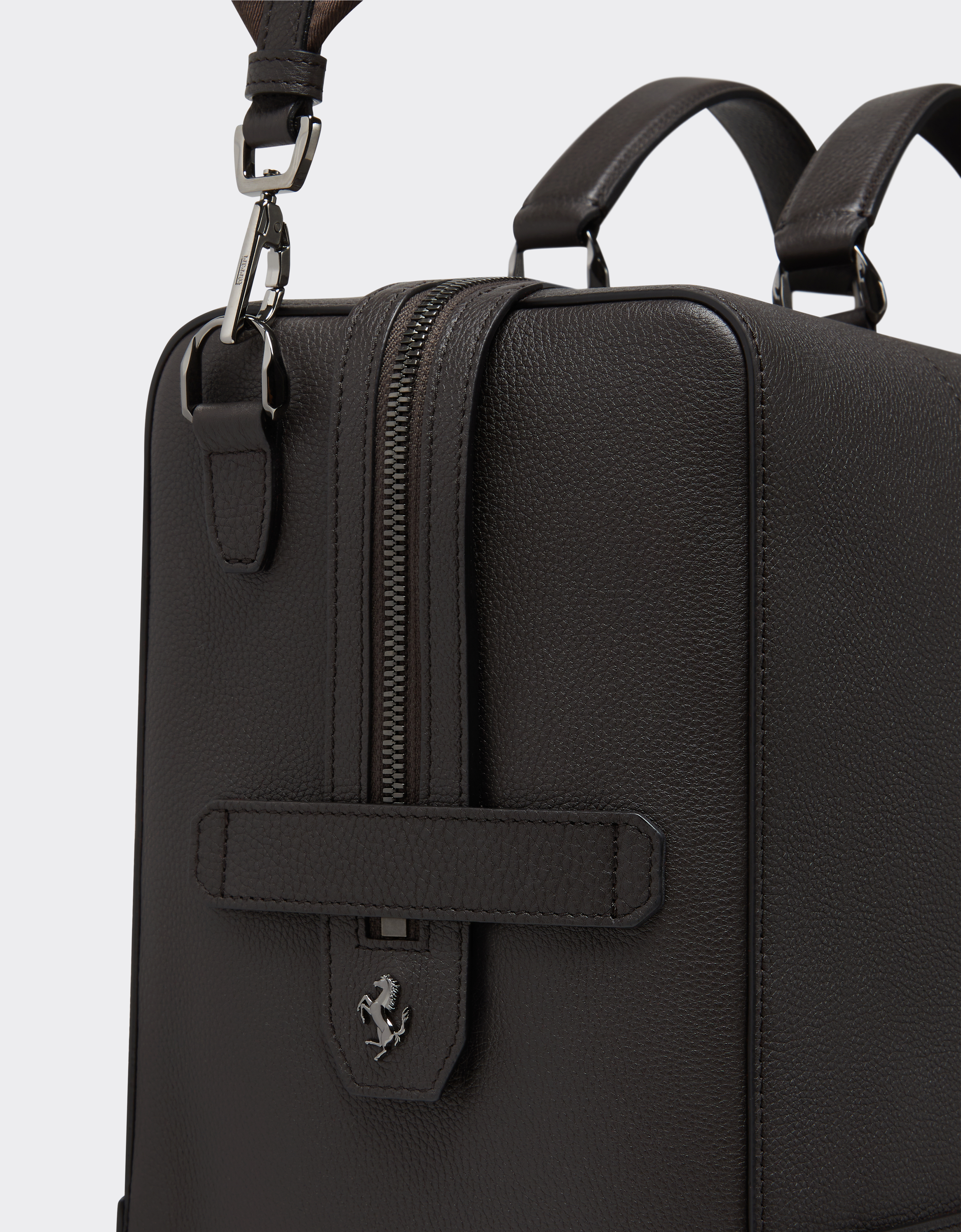 Ferrari Grained Leather Duffle Bag In Dark Brown