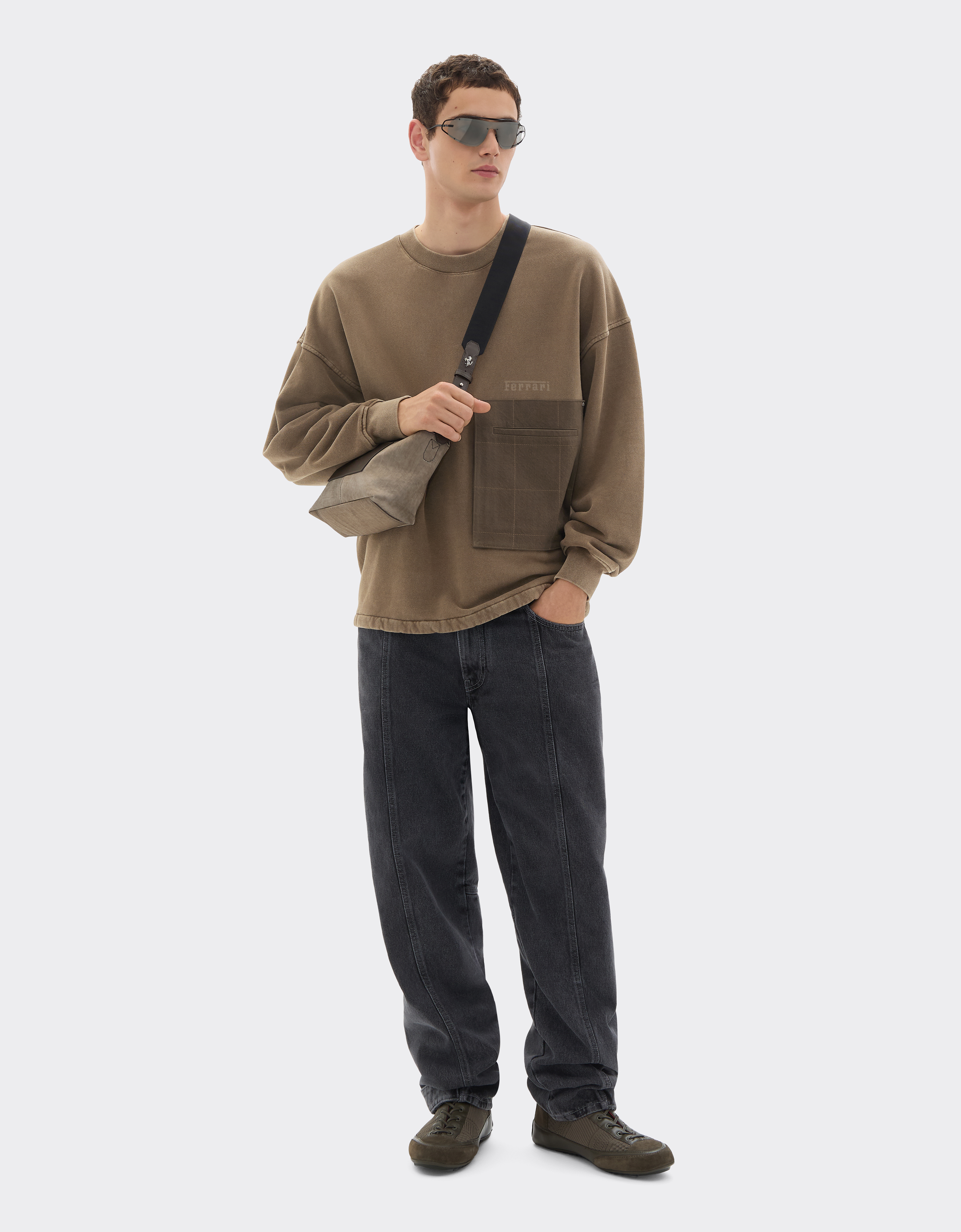  Ferrari Sweat-shirt En Coton Avec Poche Poitrine - Male Sweat-shirts Et Pièces En Maille Verde Cachi Xl 