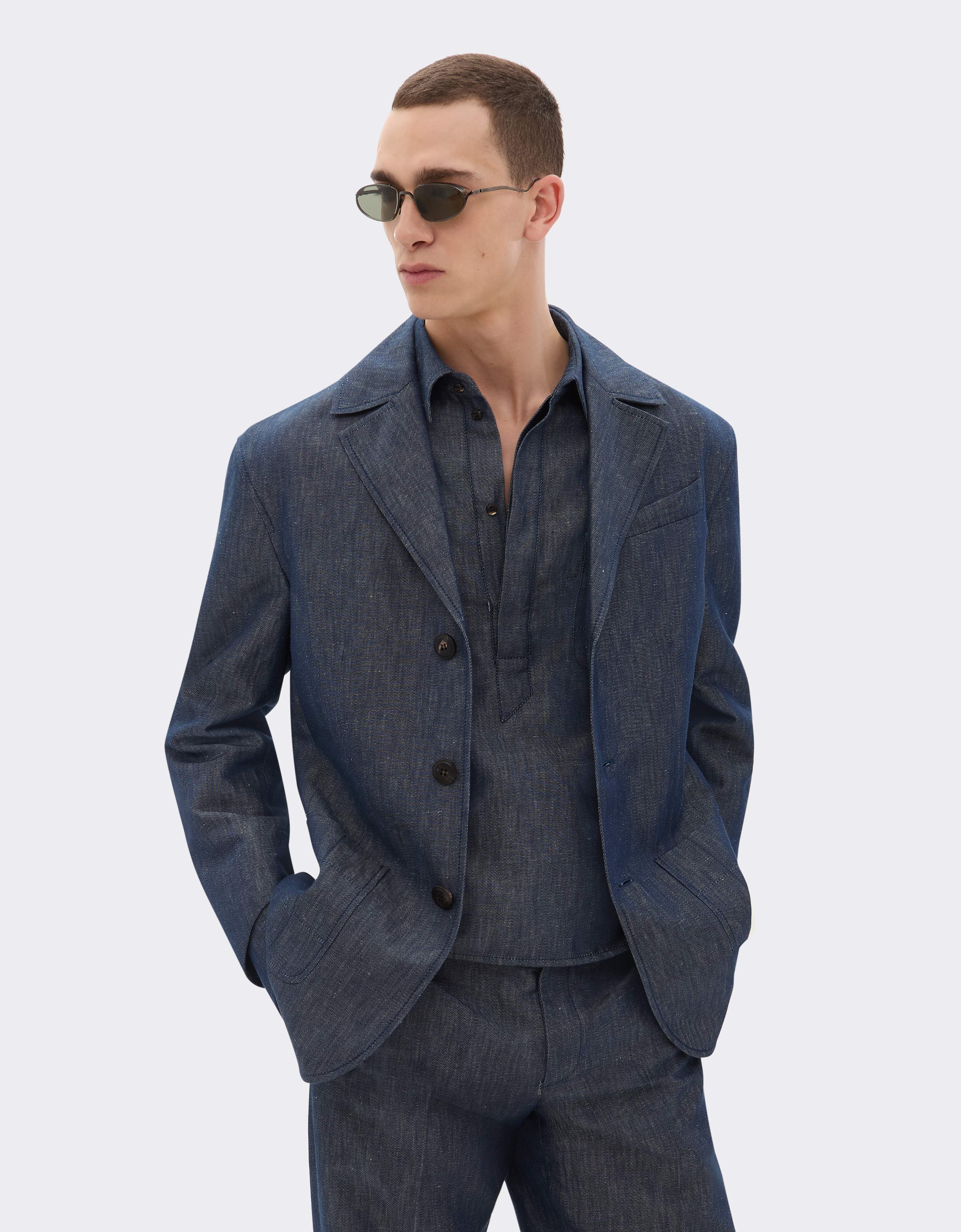 Ferrari Blazer In Denim Effect Tricotine