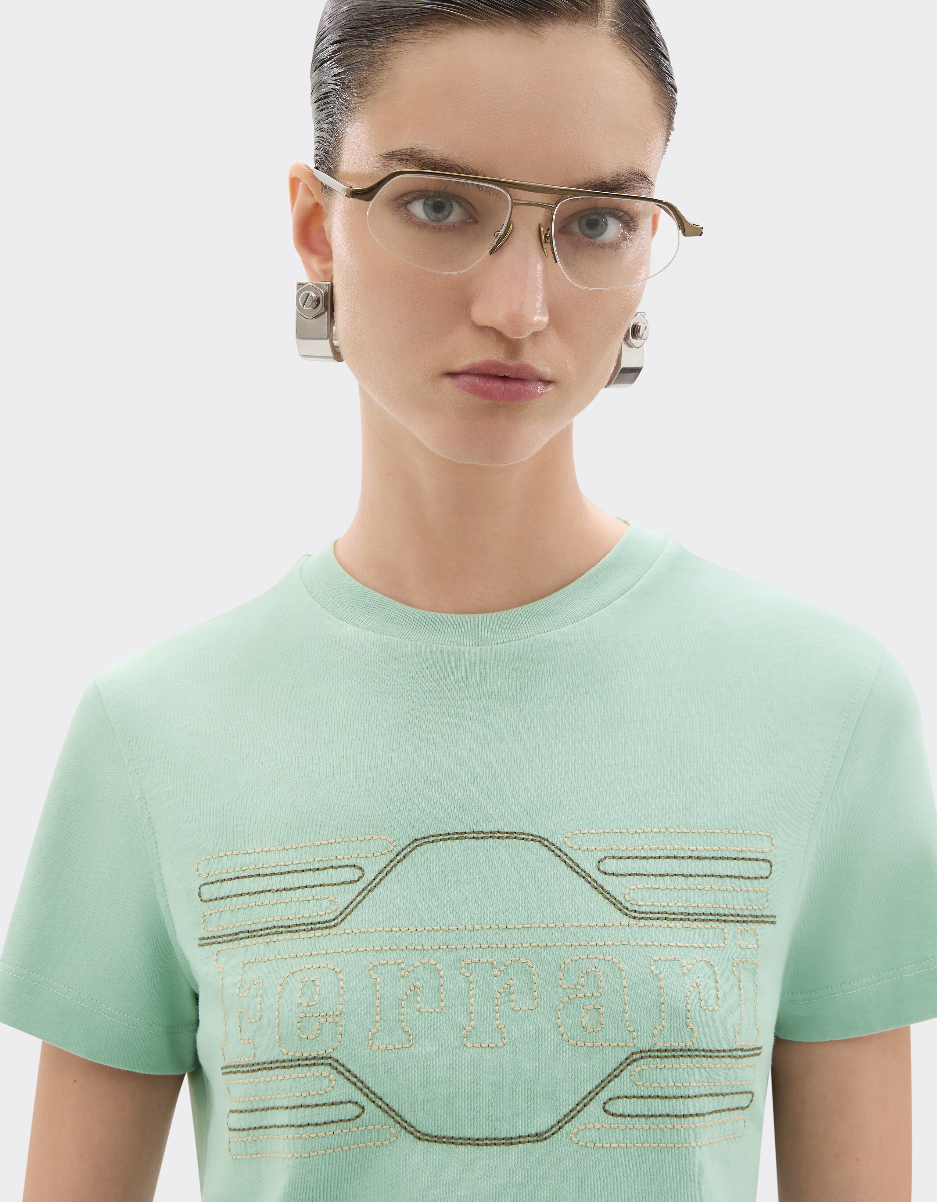 Ferrari Cotton T-shirt With Embroidery In Green