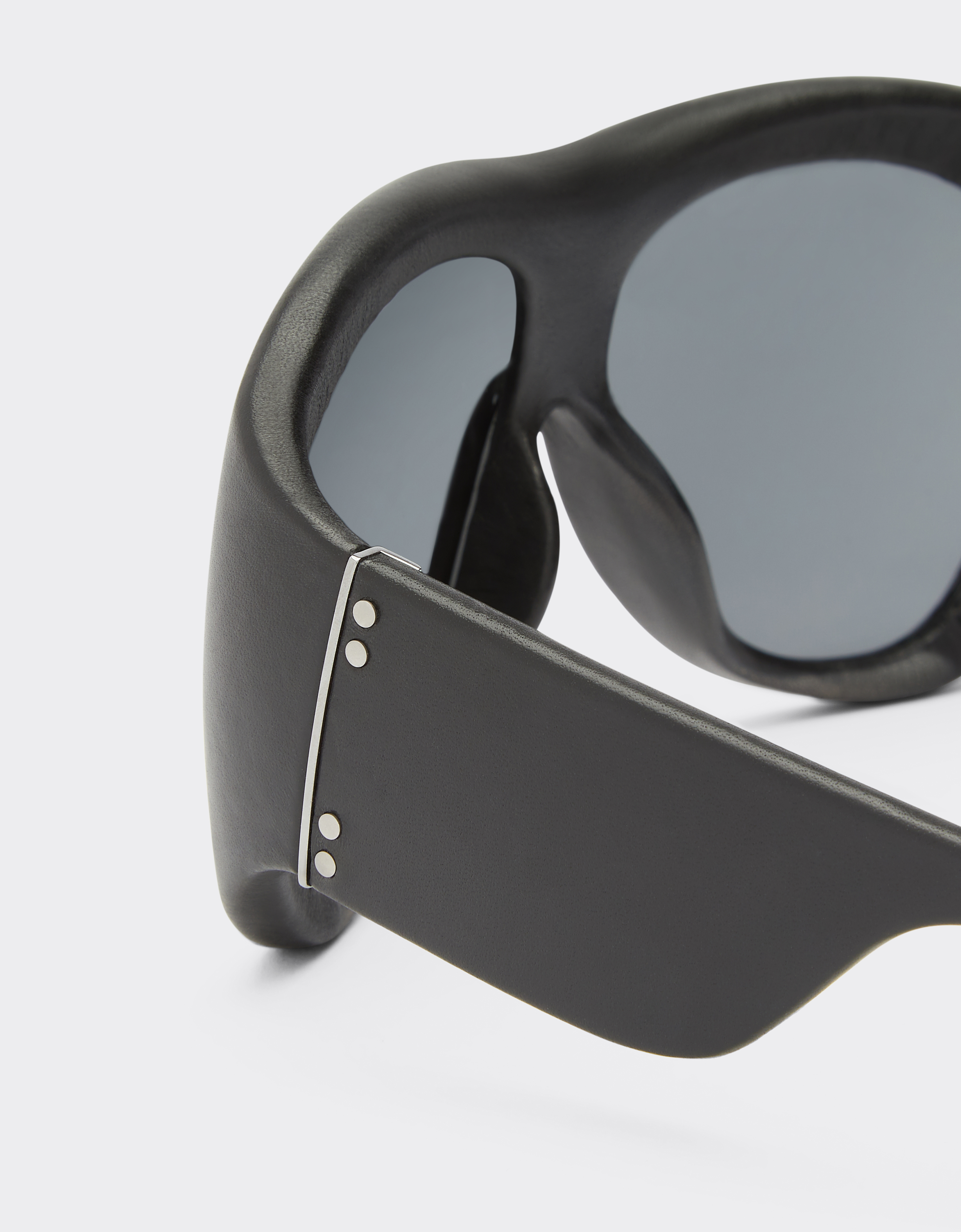 Ferrari Limited Edition  Black Leather Covered Sunglasses With Black Mirror Lens In Black