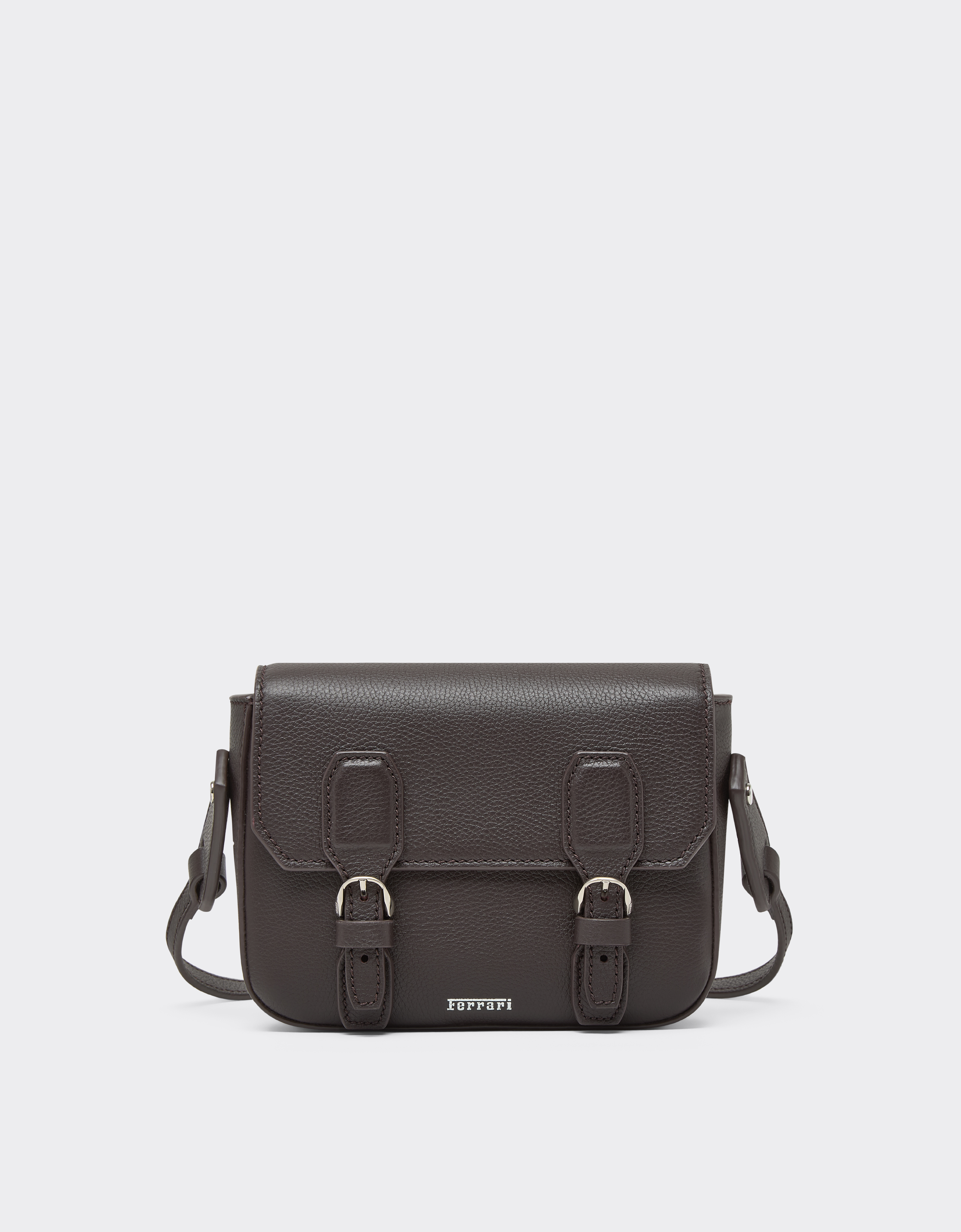 Ferrari Men's Dark Brown Mini Messenger Bag In Hammered Leather - Travel & Luggage Os