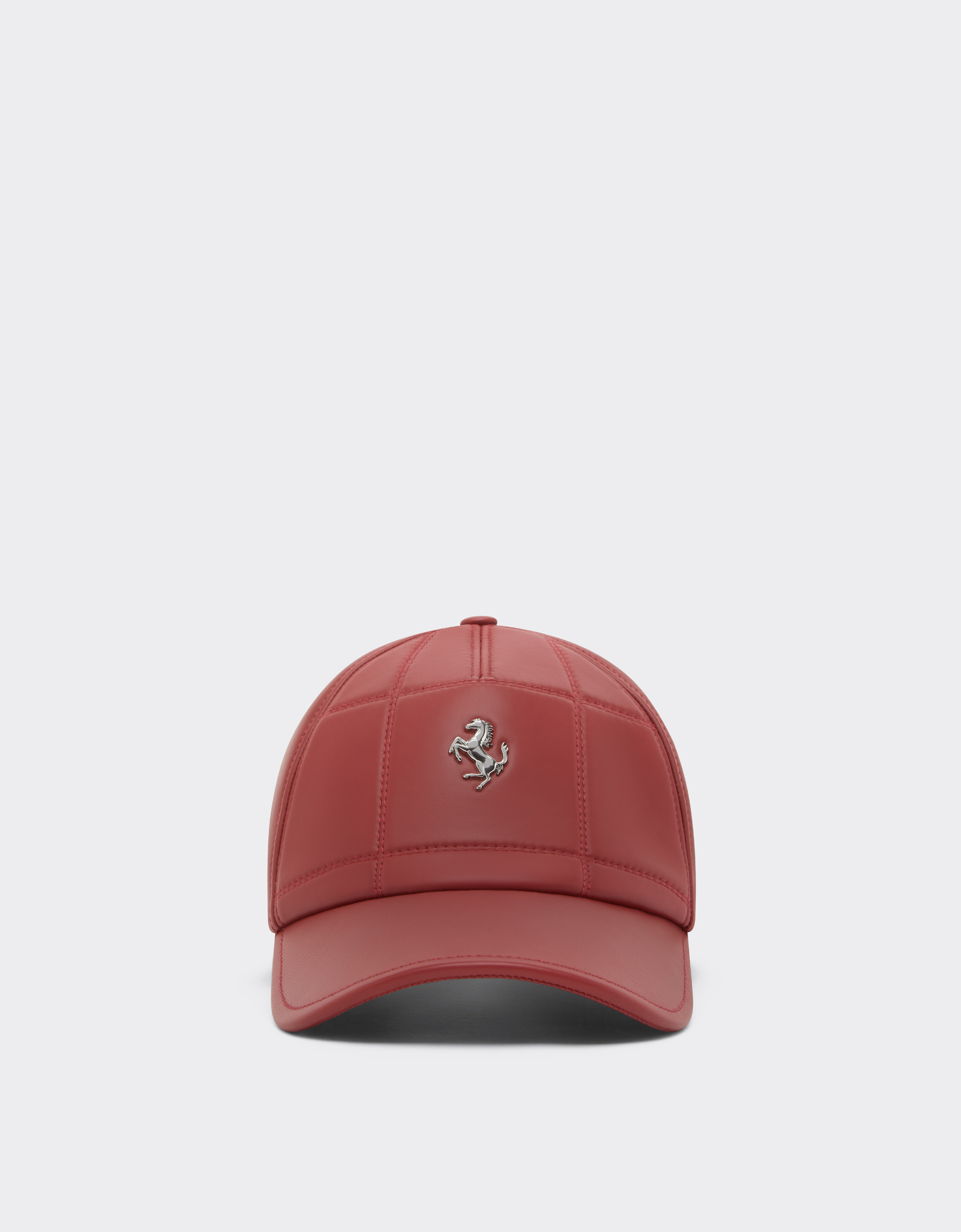 Ferrari Unisex Maison Red Nappa Leather Baseball Cap With Prancing Horse - Hats Os