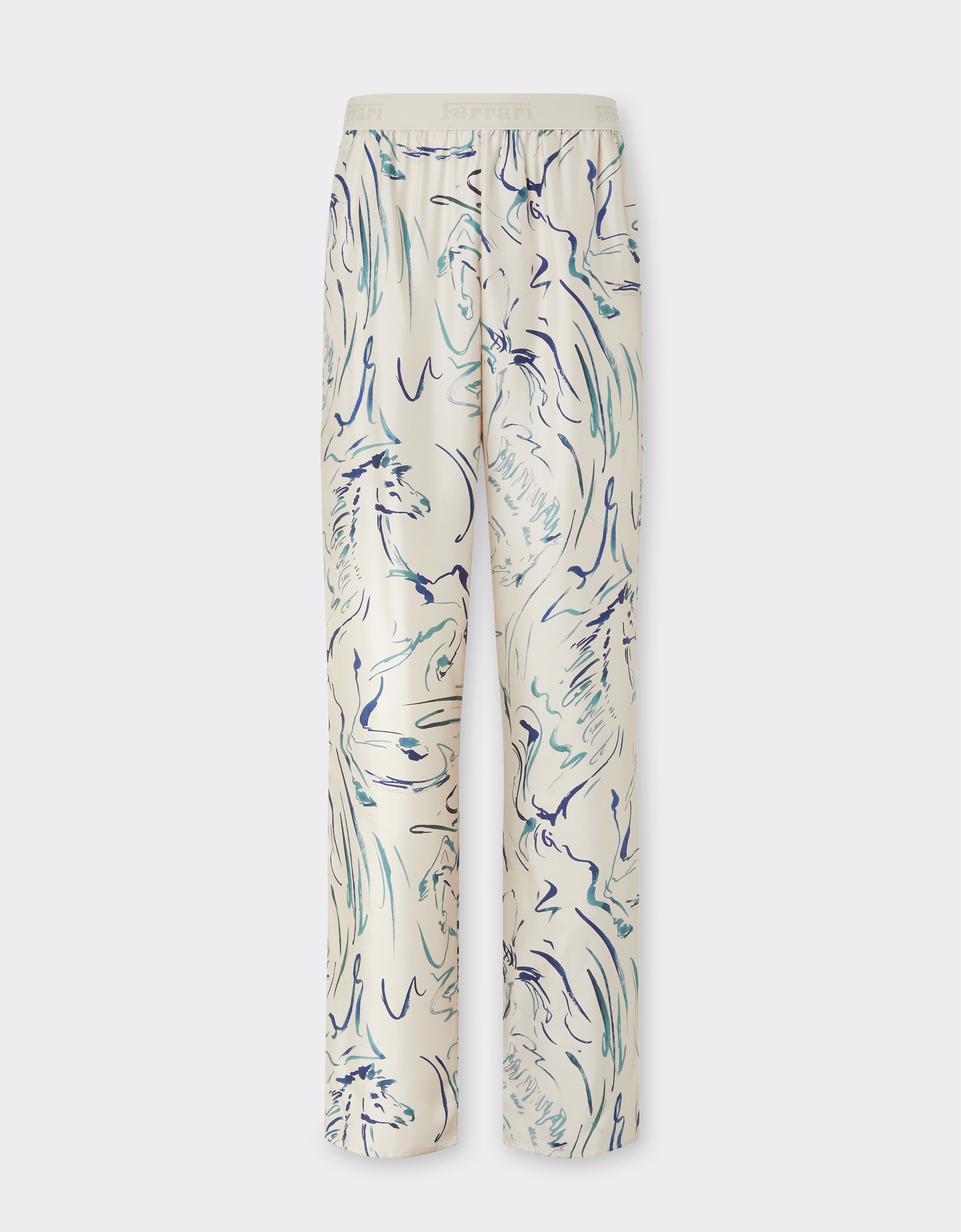 Ferrari Silk Trousers With Cavallino Print In Ecru