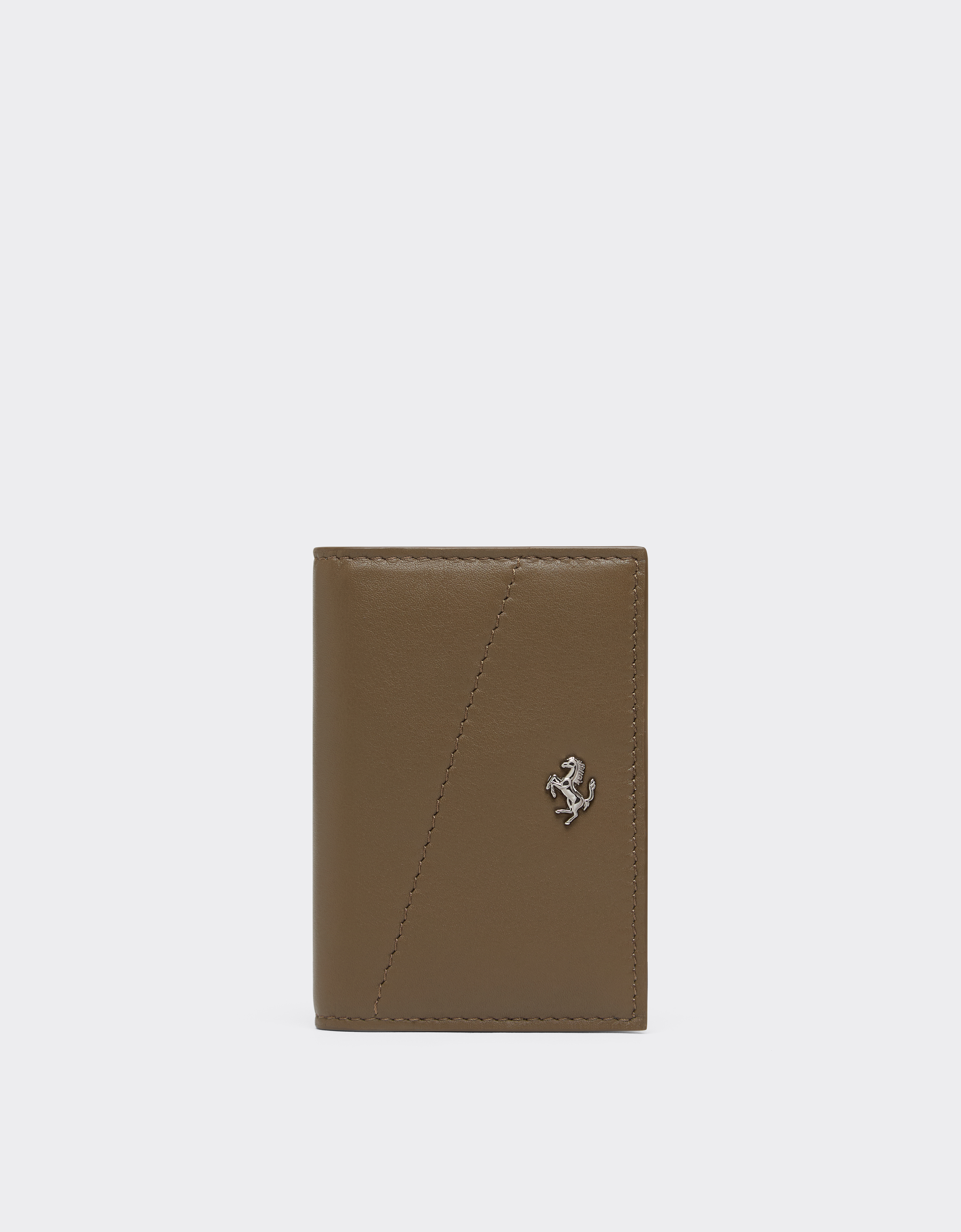 Ferrari Men's Khaki Green Card Holder With Smooth Leather Pocket - Wallets Os