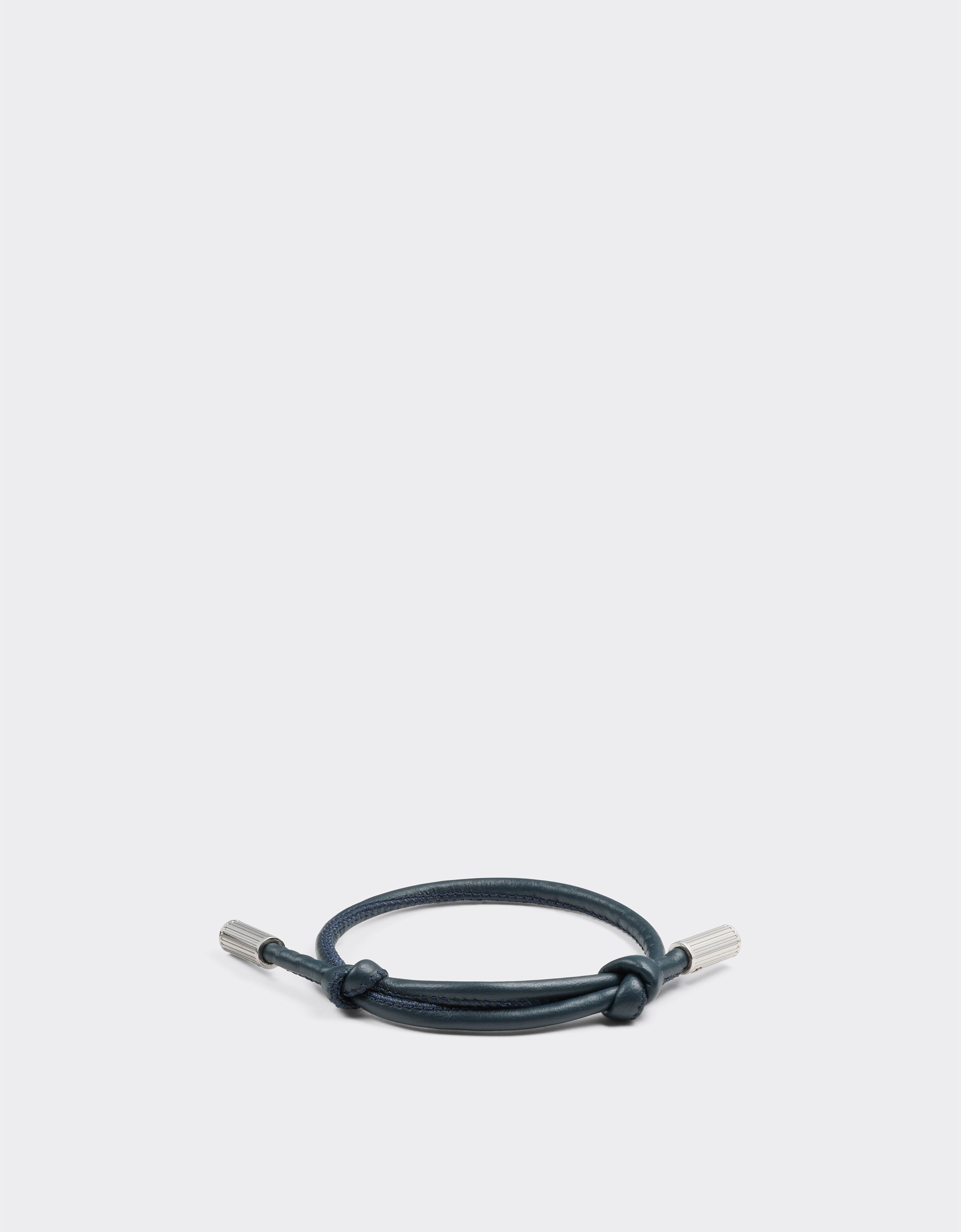 Ferrari Tubular Leather Bracelet With Engraved Prancing Horse In Blue