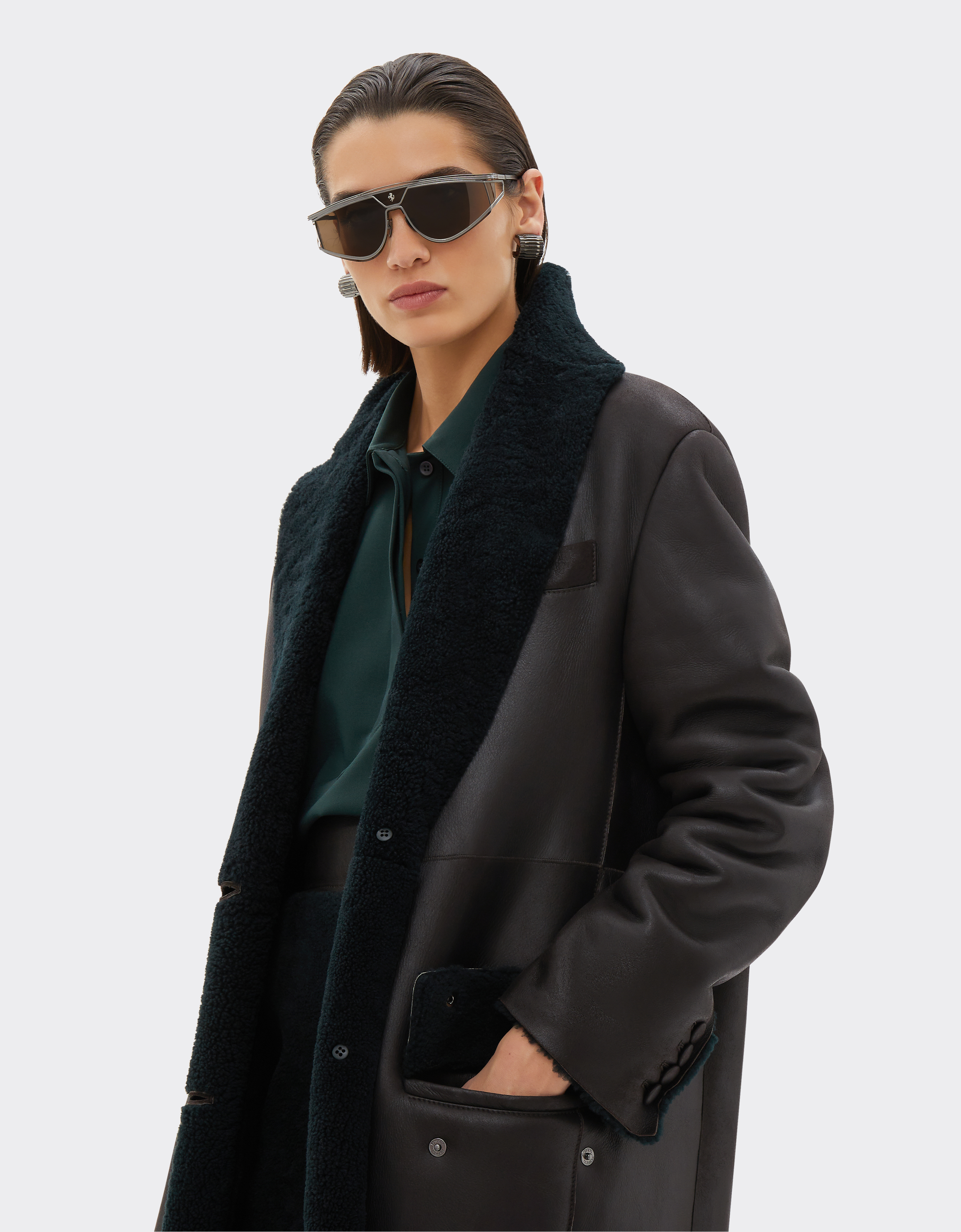 Ferrari Shearling Coat In Dark Brown
