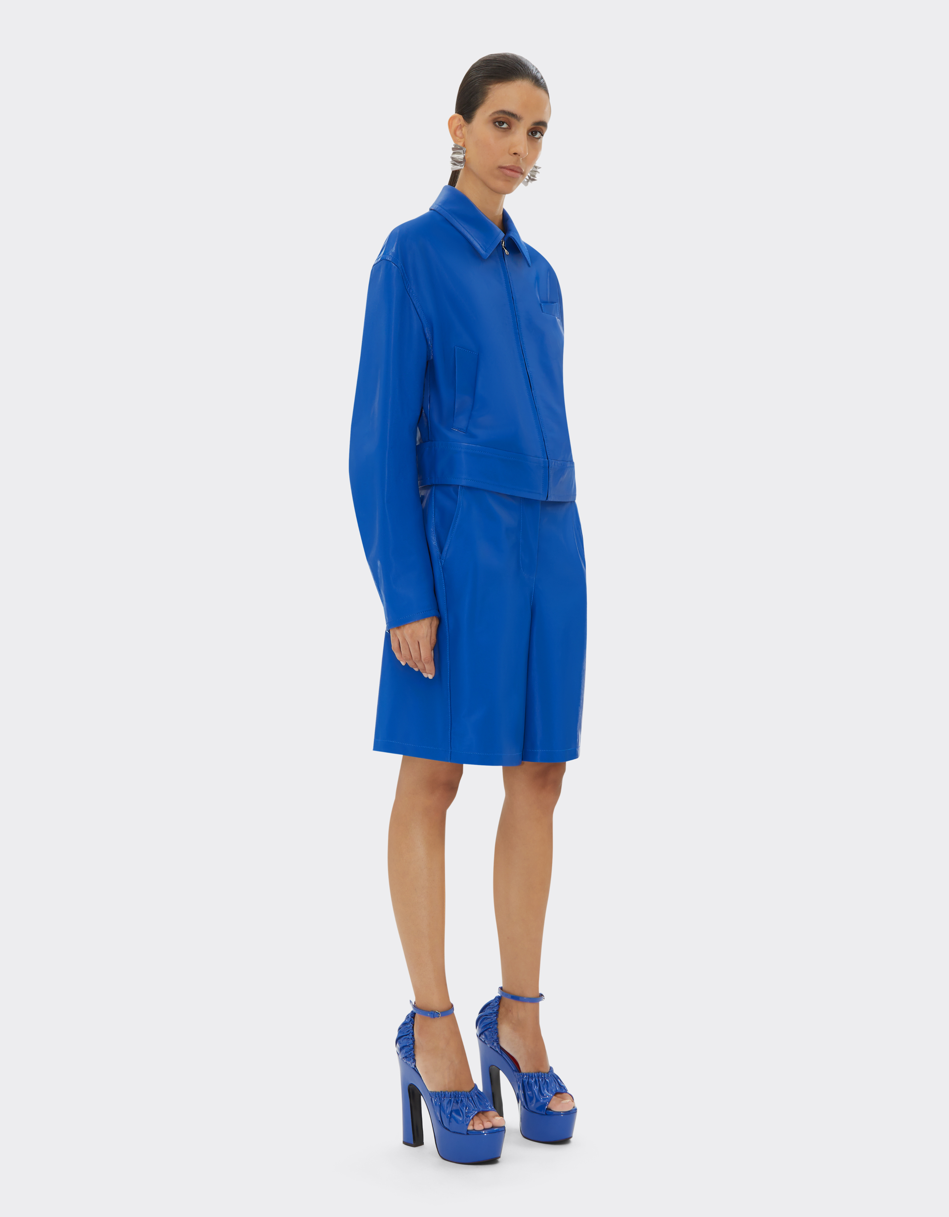 Ferrari Short Trousers In Liquid Leather In Klein Blue