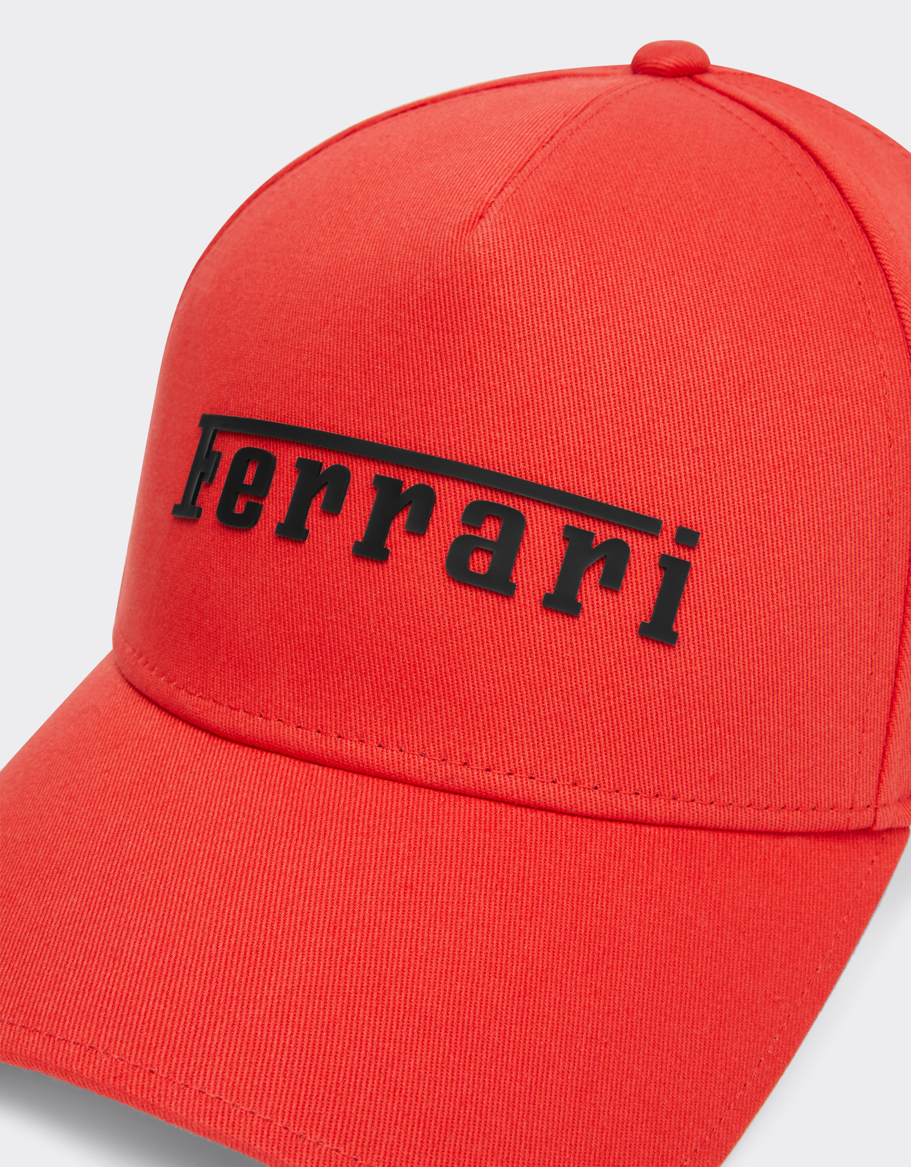 Ferrari Baseball Hat With Rubberised Logo In Rosso Corsa