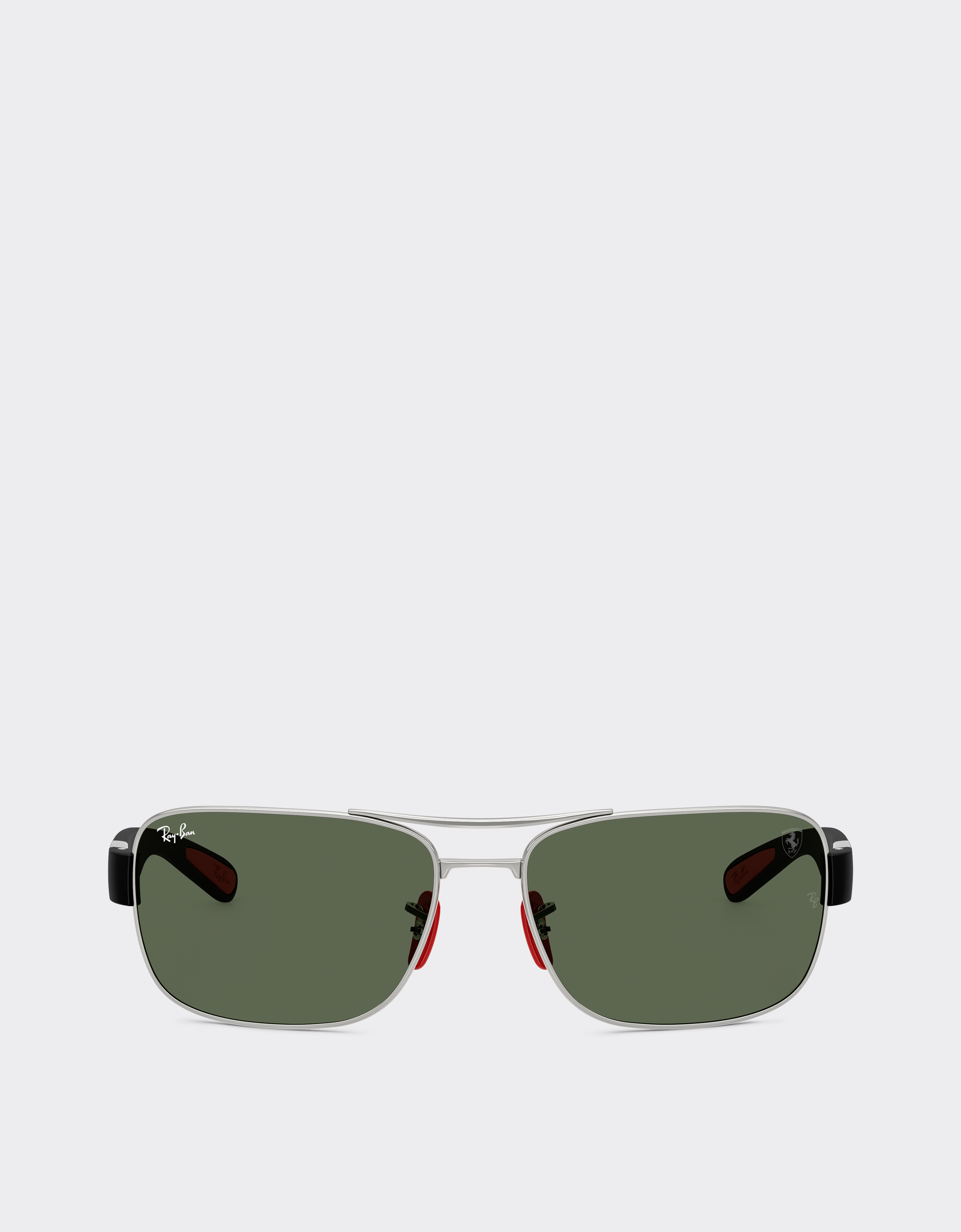 Ferrari Unisex Silver Ray-Ban For Scuderia Rb3763m In -Tone Metal And Black Plastic With Dark Green Lenses - Sunglasses Os