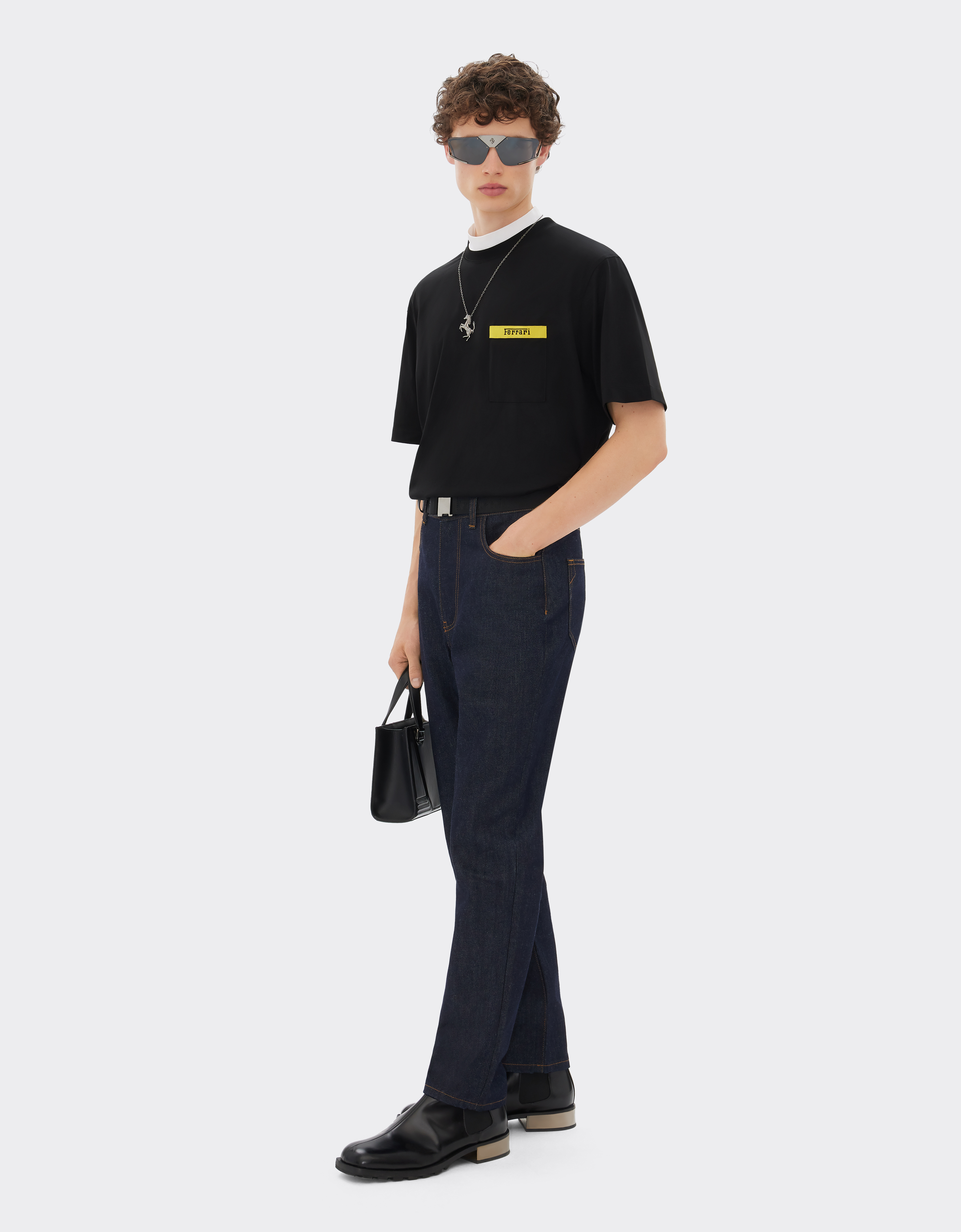Shop Ferrari Cotton T-shirt With Contrast Detail In Black