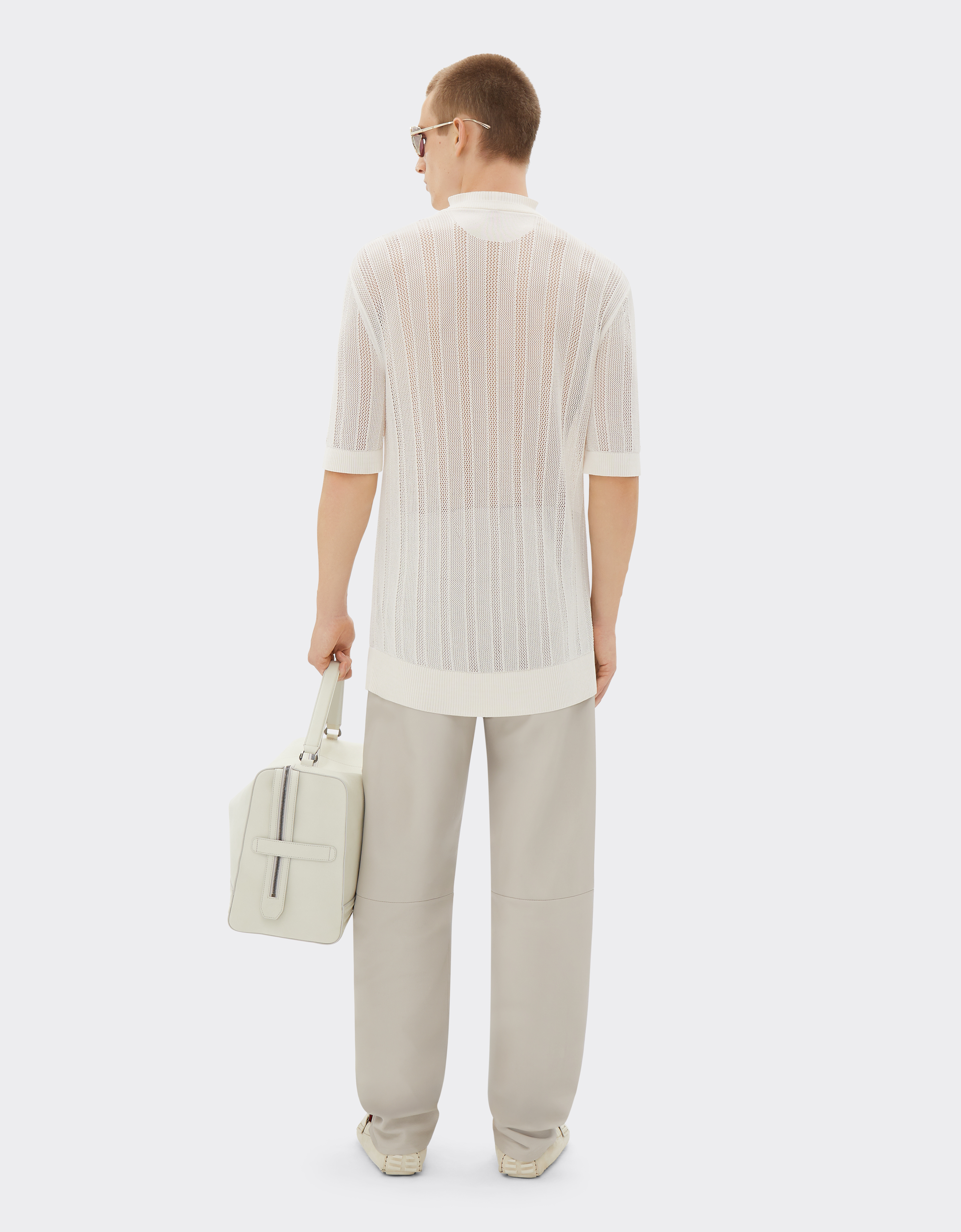 Ferrari High-neck T-shirt In Perforated Q-cycle® Fabric In Ecru