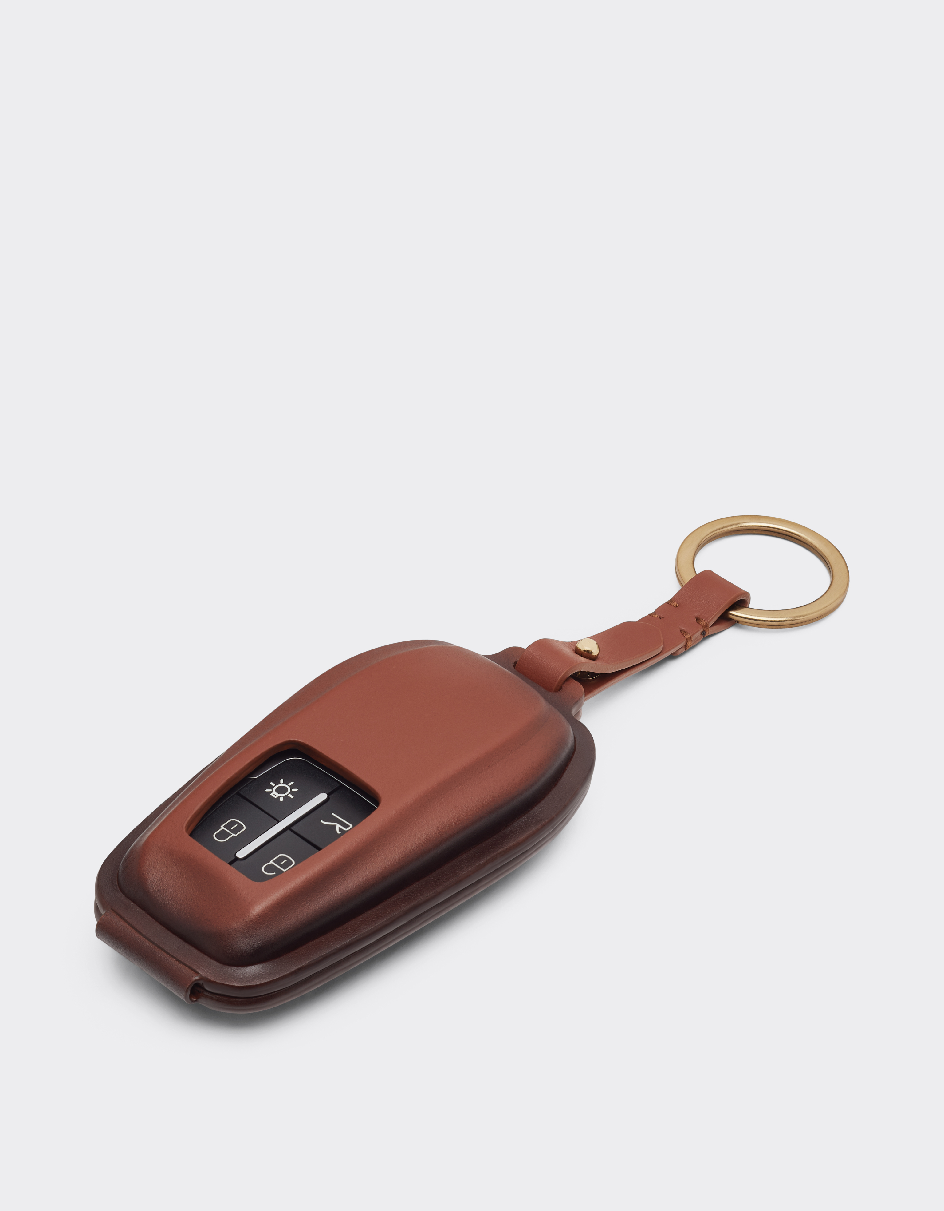 Ferrari Keyring In Gradient Leather In Brown
