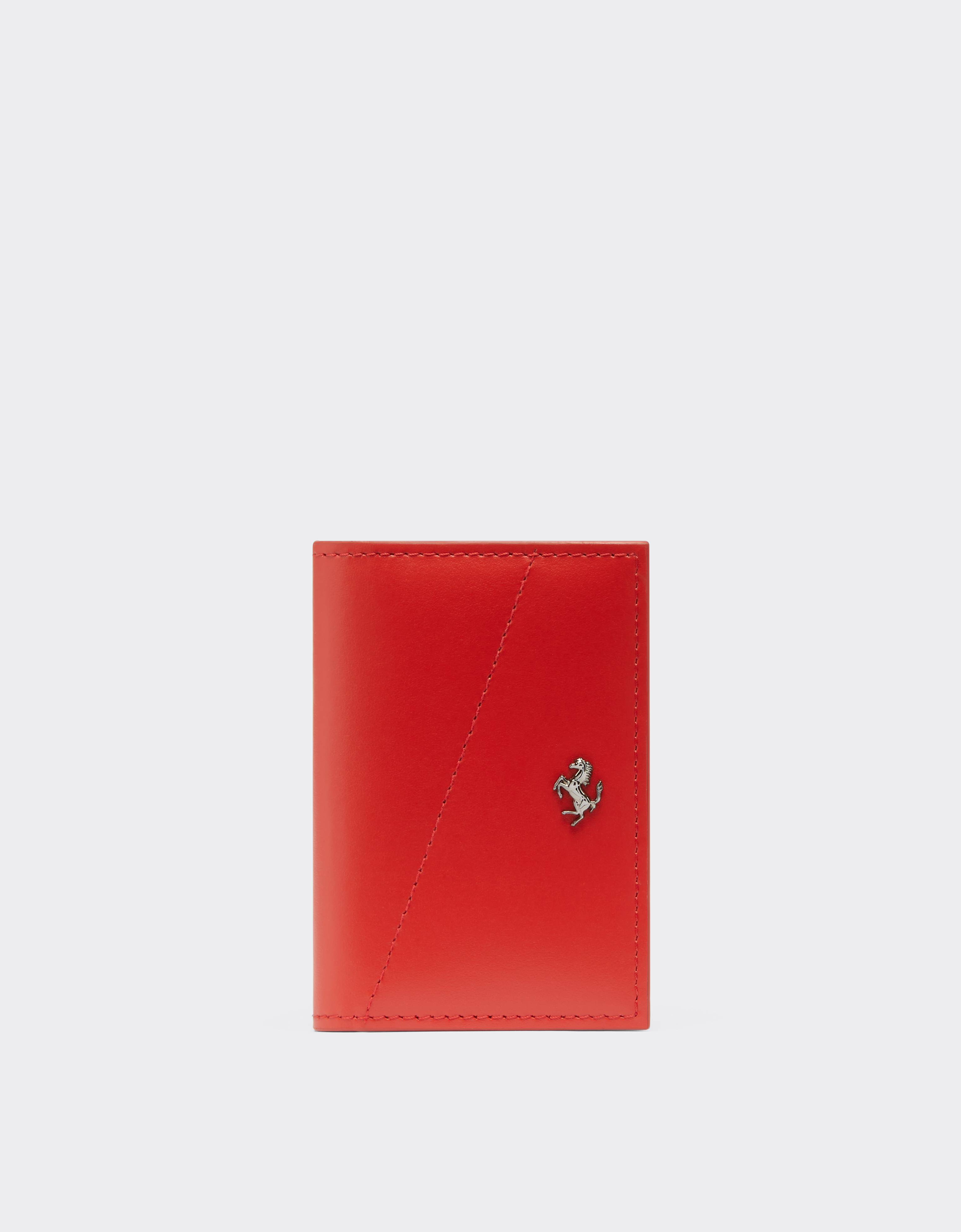 Ferrari Foldable Card Holder In Smooth Leather In Rosso Dino