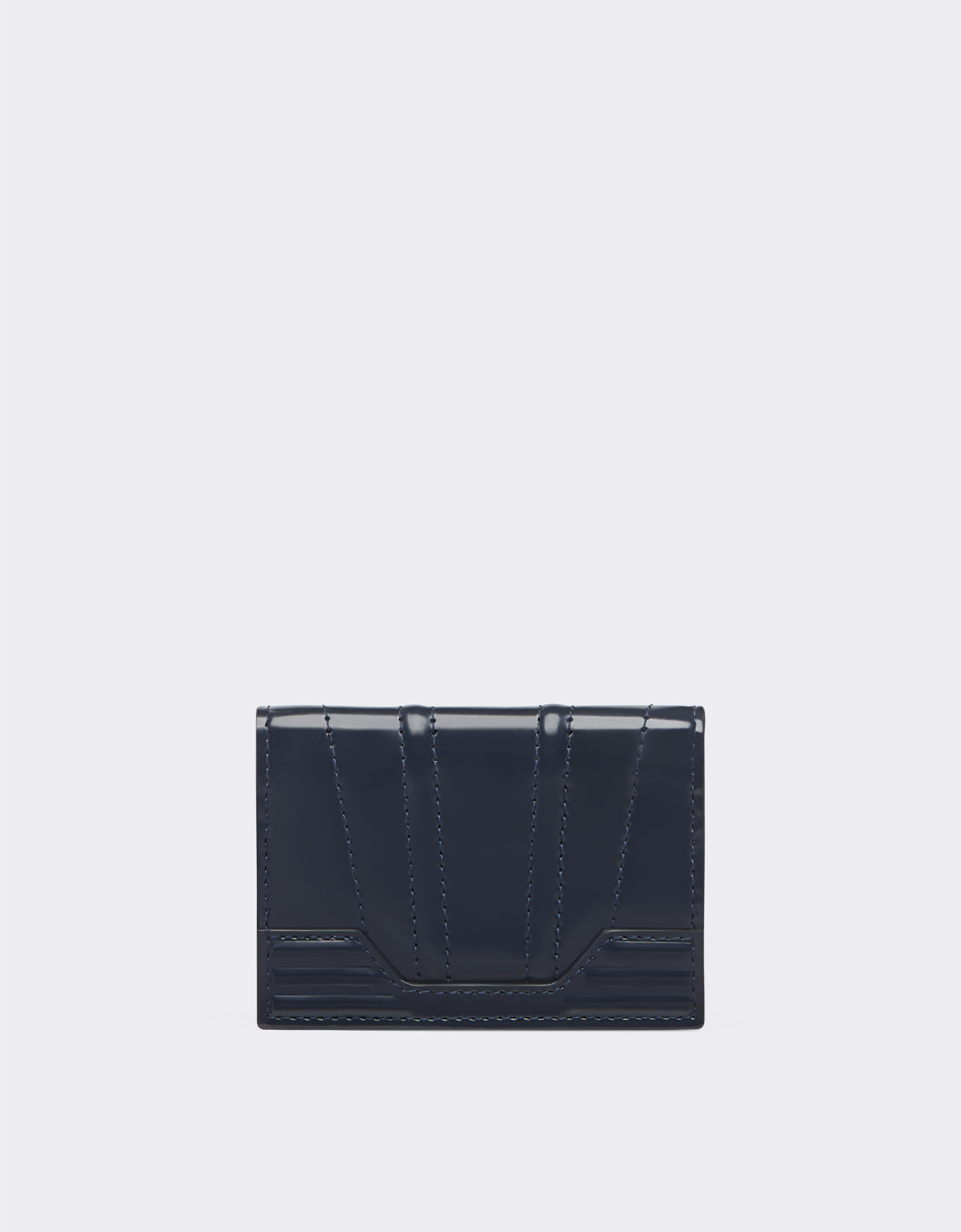 Ferrari Gt Foldable Card Holder In Brushed Leather In Navy