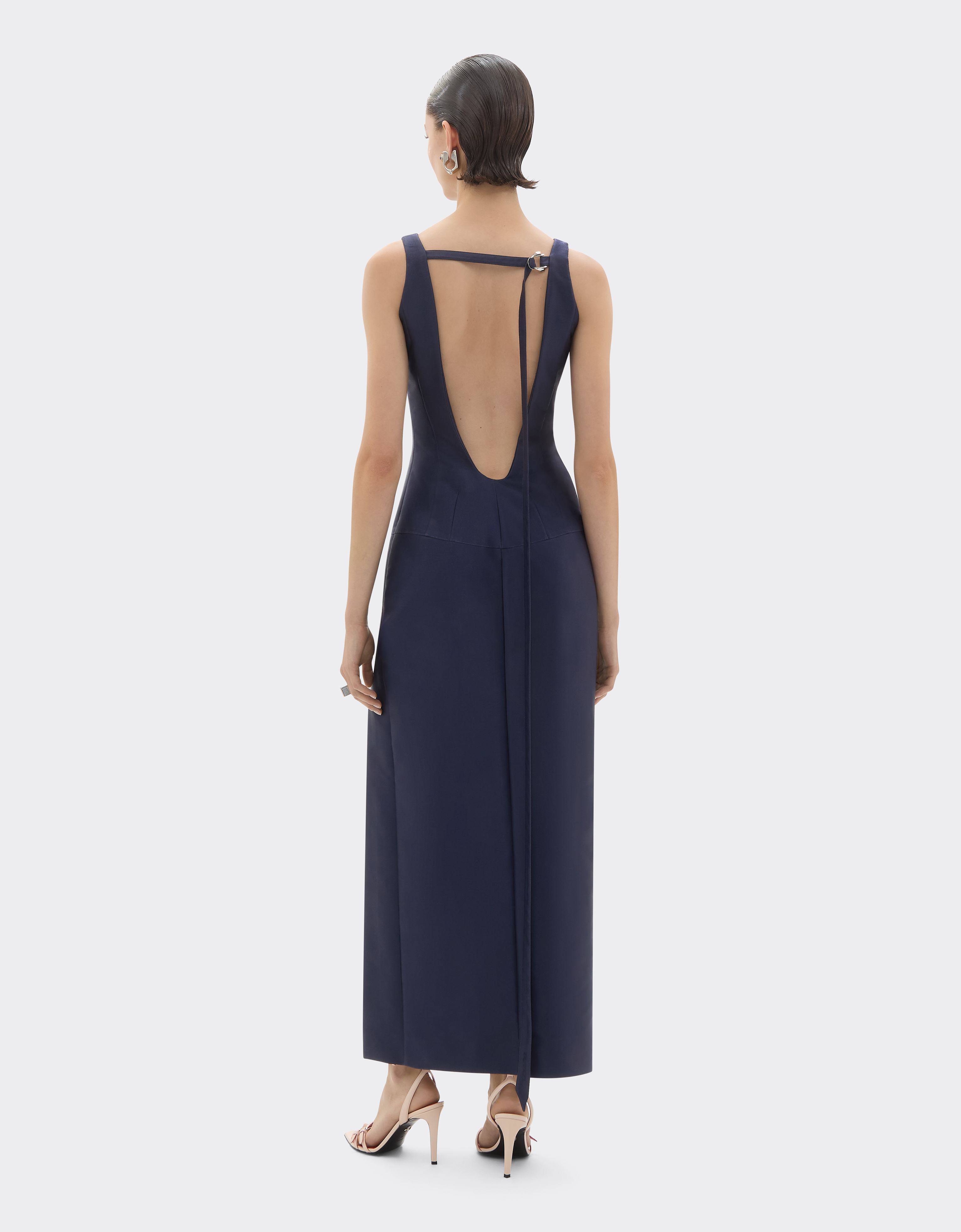 Ferrari Long Dress In Technical Gabardine In Blue