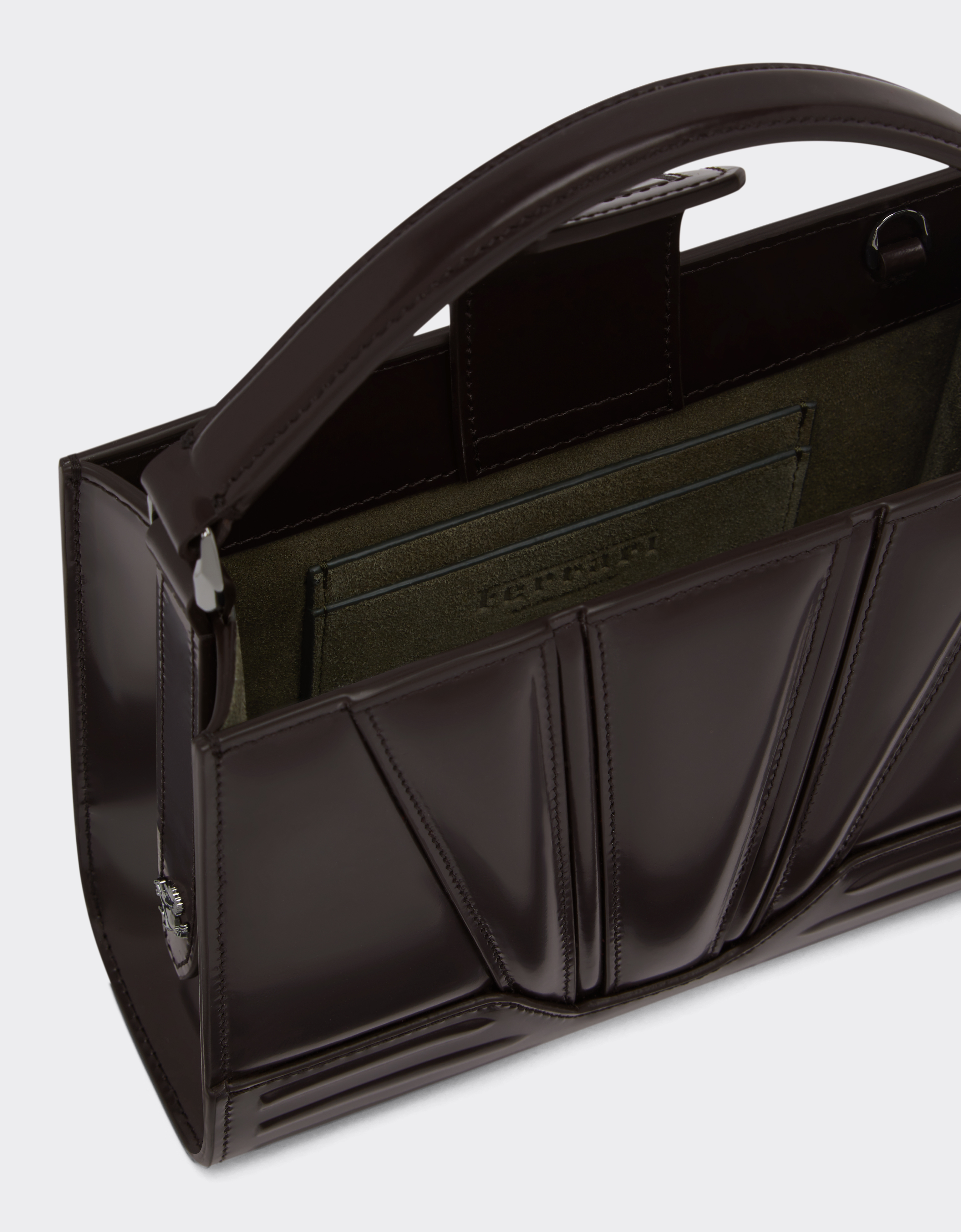 Ferrari Gt Micro Brushed Leather Tote Bag In Dark Brown