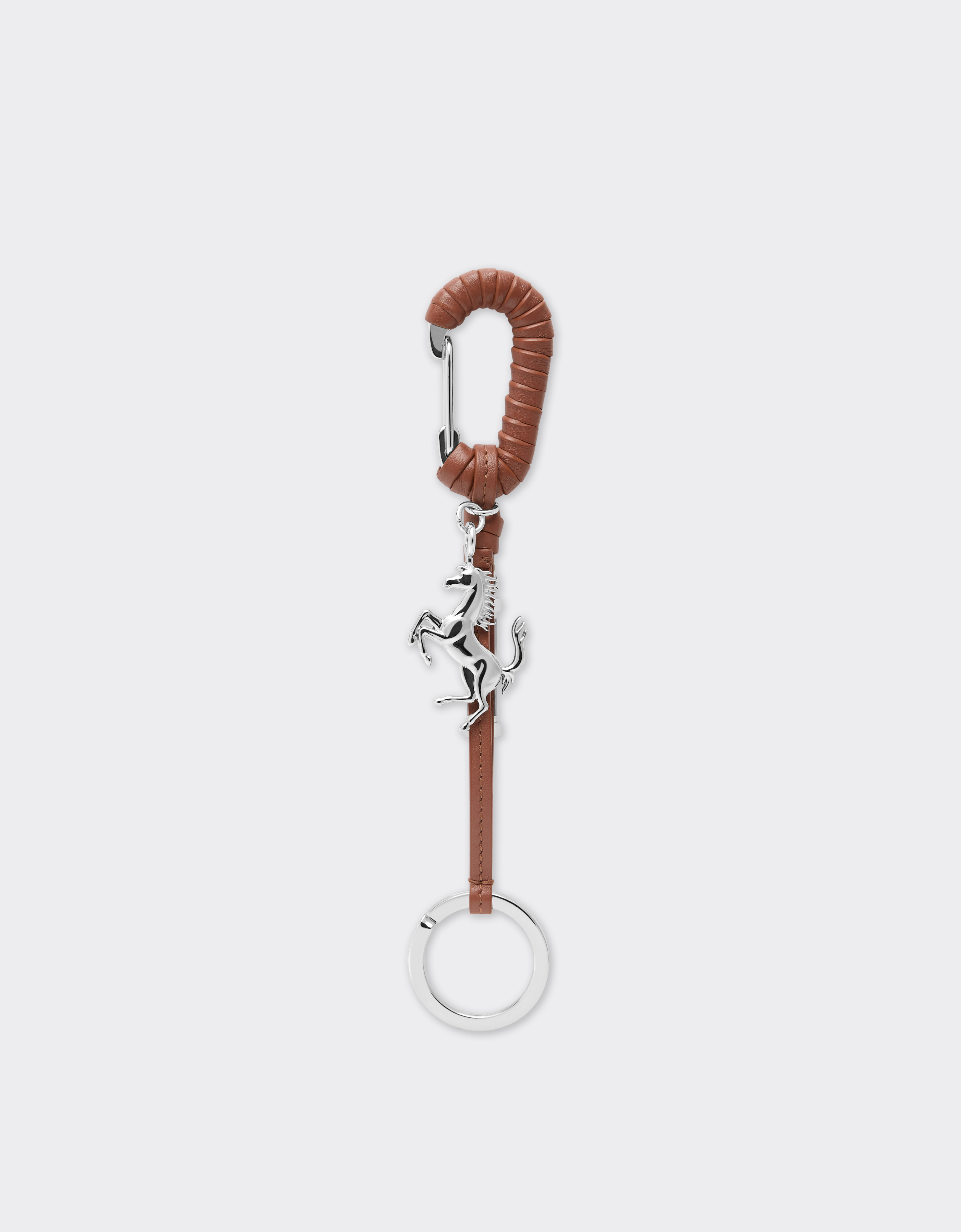 Tobacco Metal and leather keyring with charm | Ferrari®