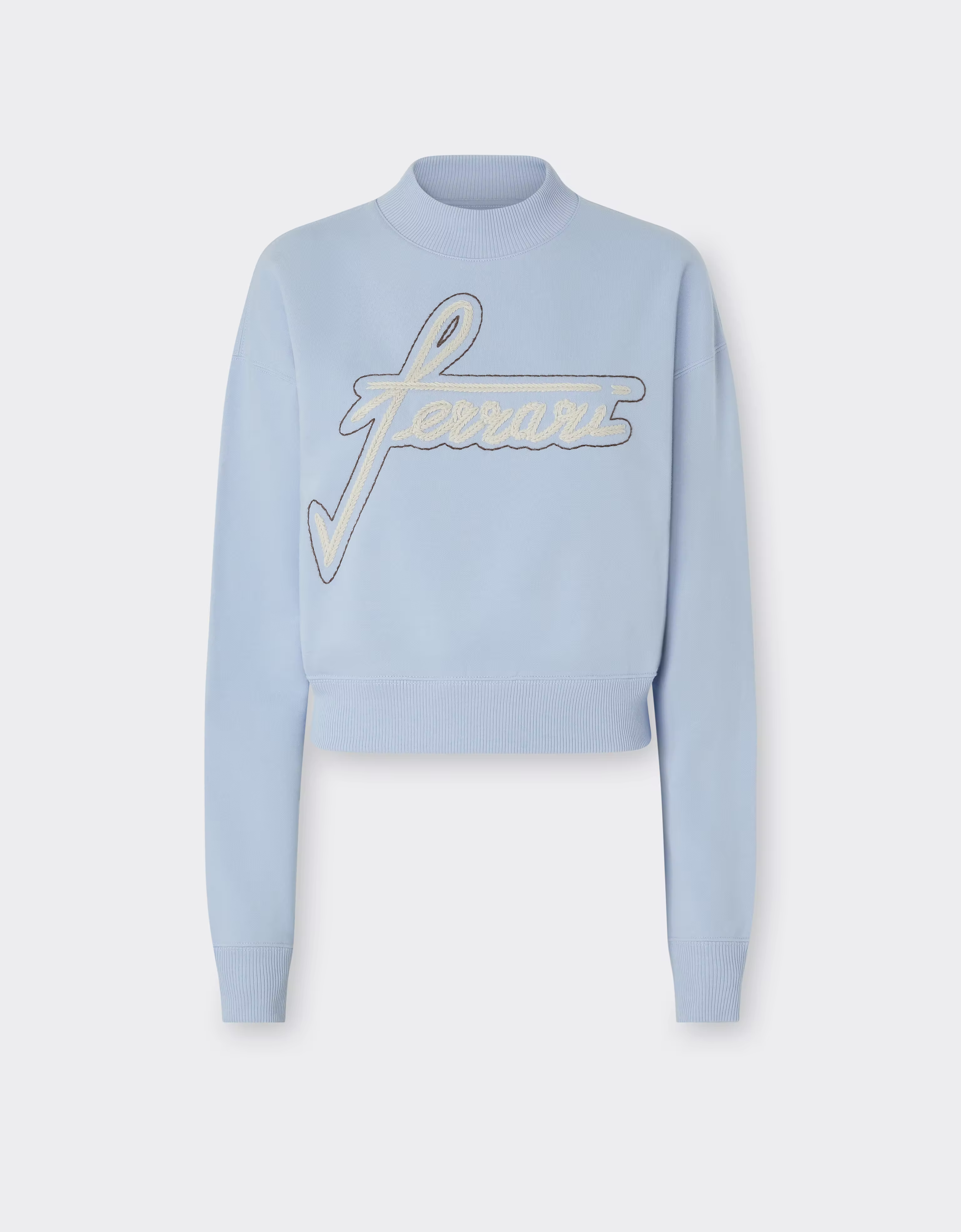 Ferrari Cotton Crew-neck Sweatshirt With Embroidery In Blue