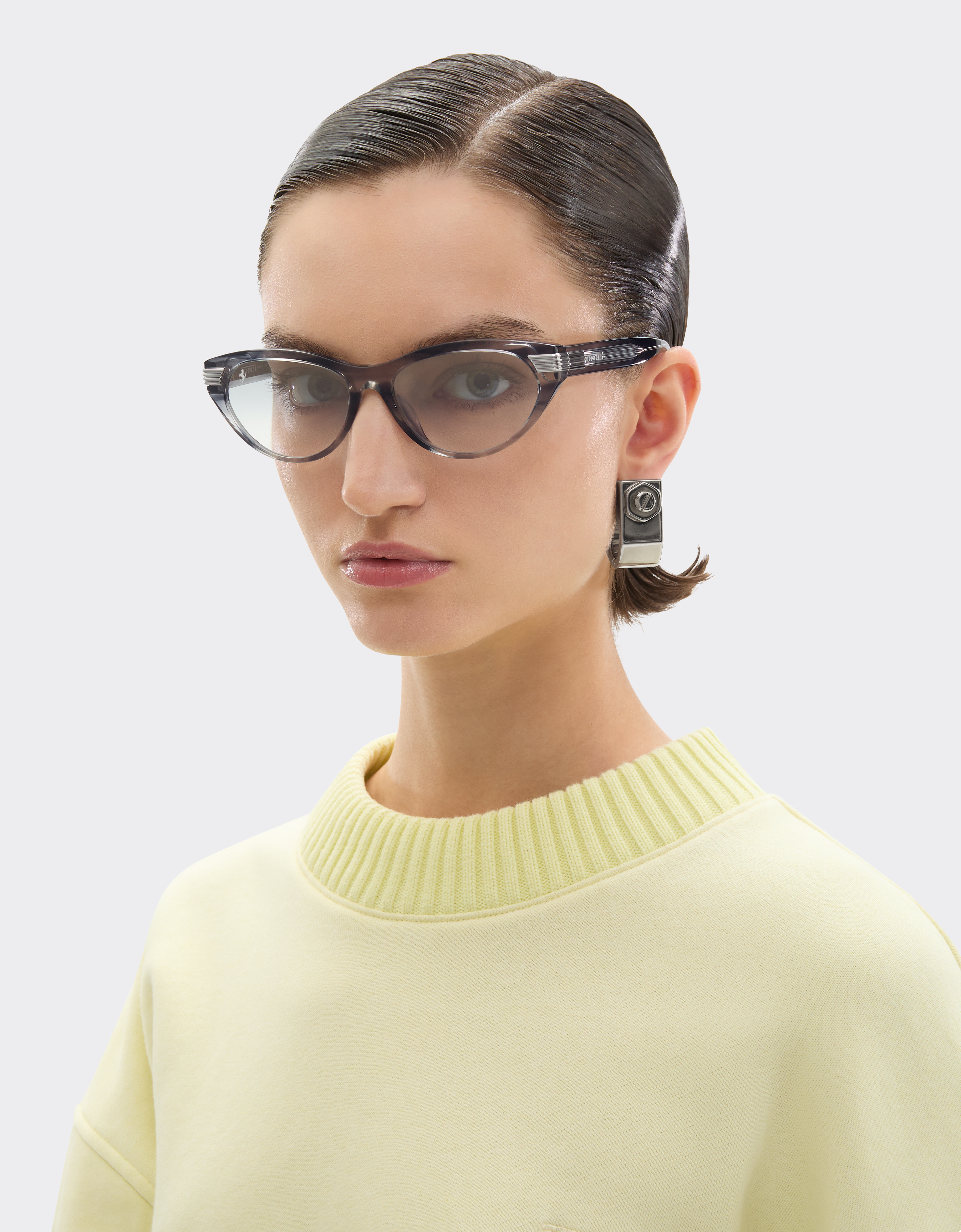 Ferrari Blue Stripedacetate Sunglasses With Gray Gradient Mirrored Lenses