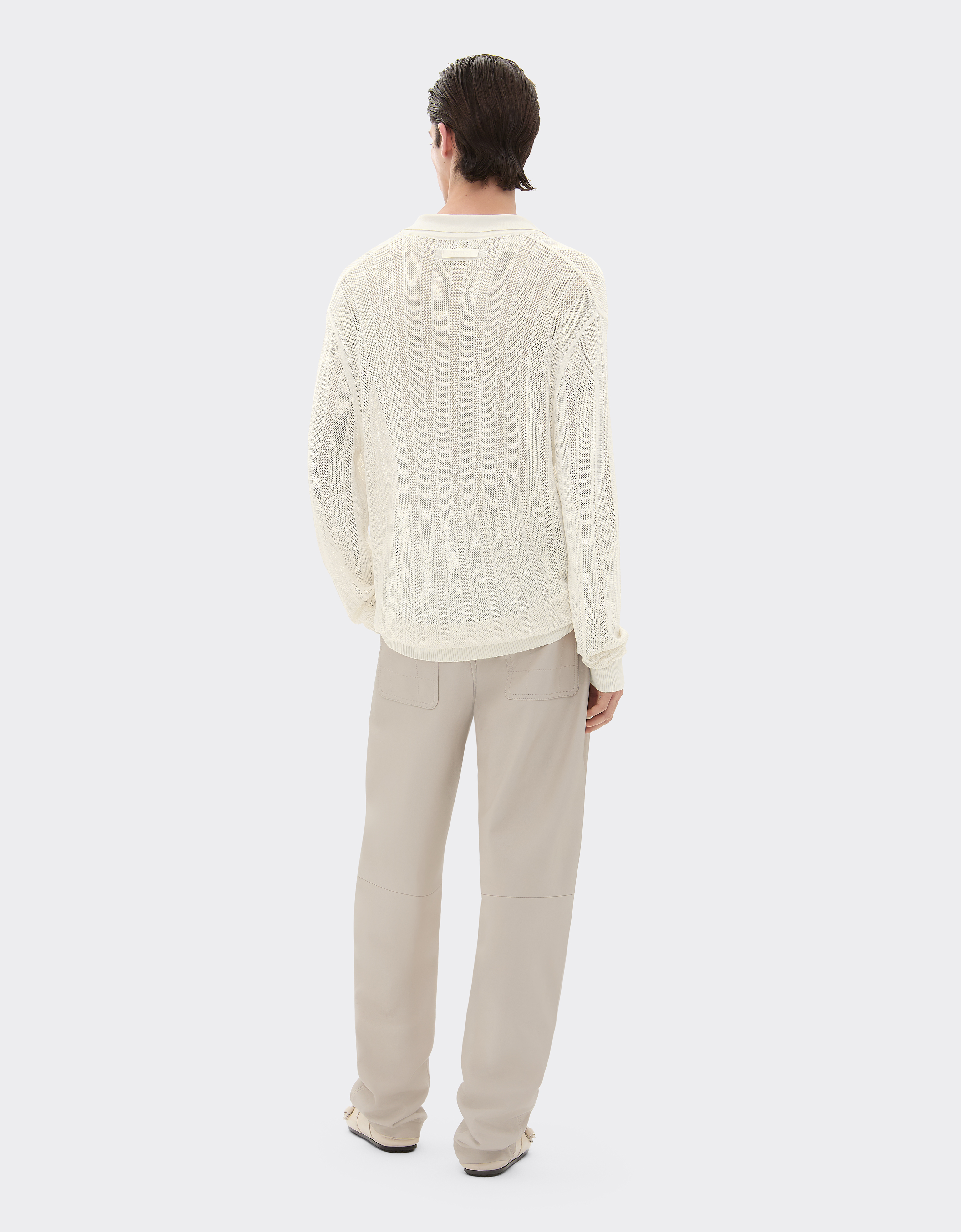 Ferrari Long-sleeved Polo Shirt In Perforated Q-cycle® Fabric In Ecru