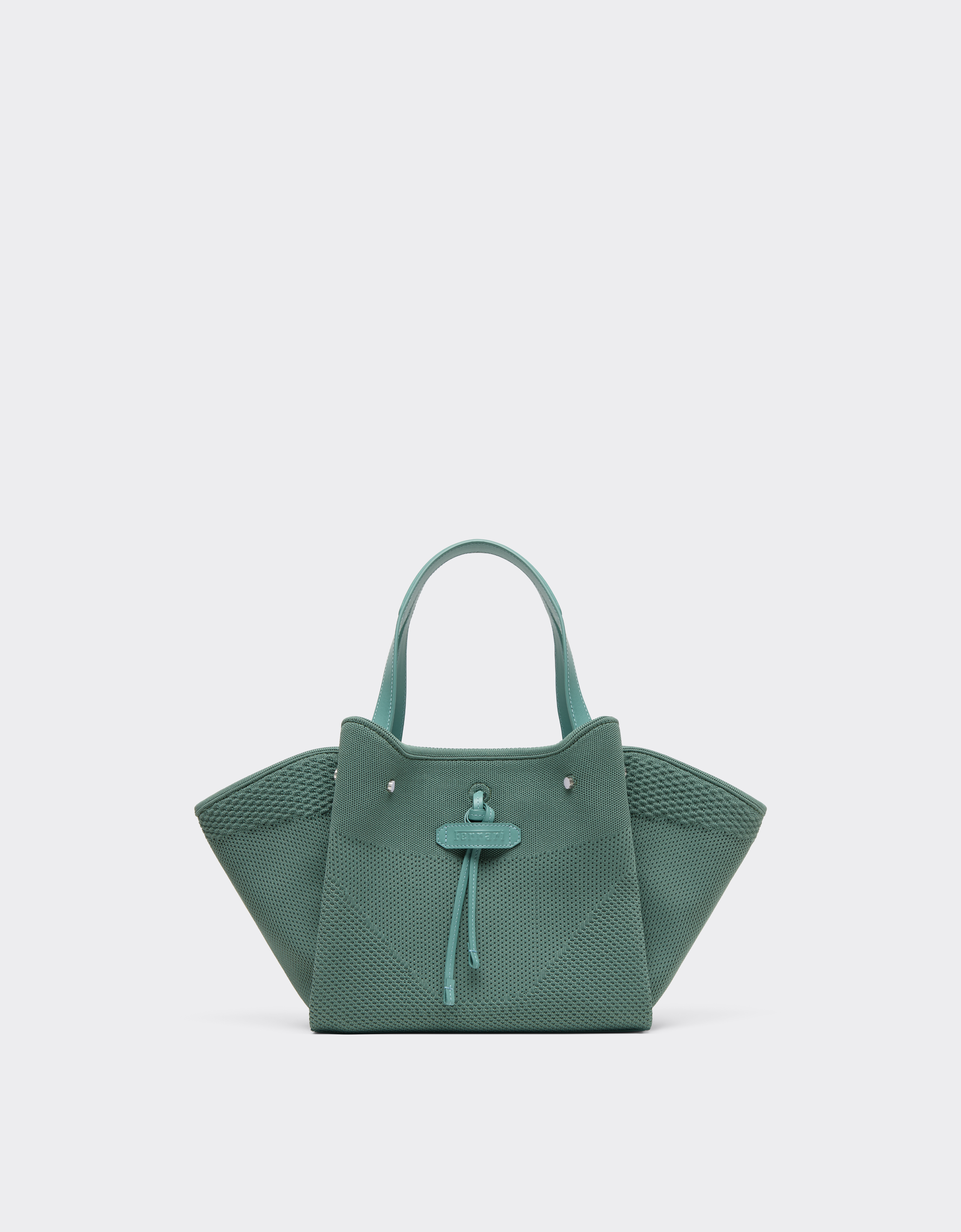 Ferrari Small Tote Bag In Mesh And Leather In Green