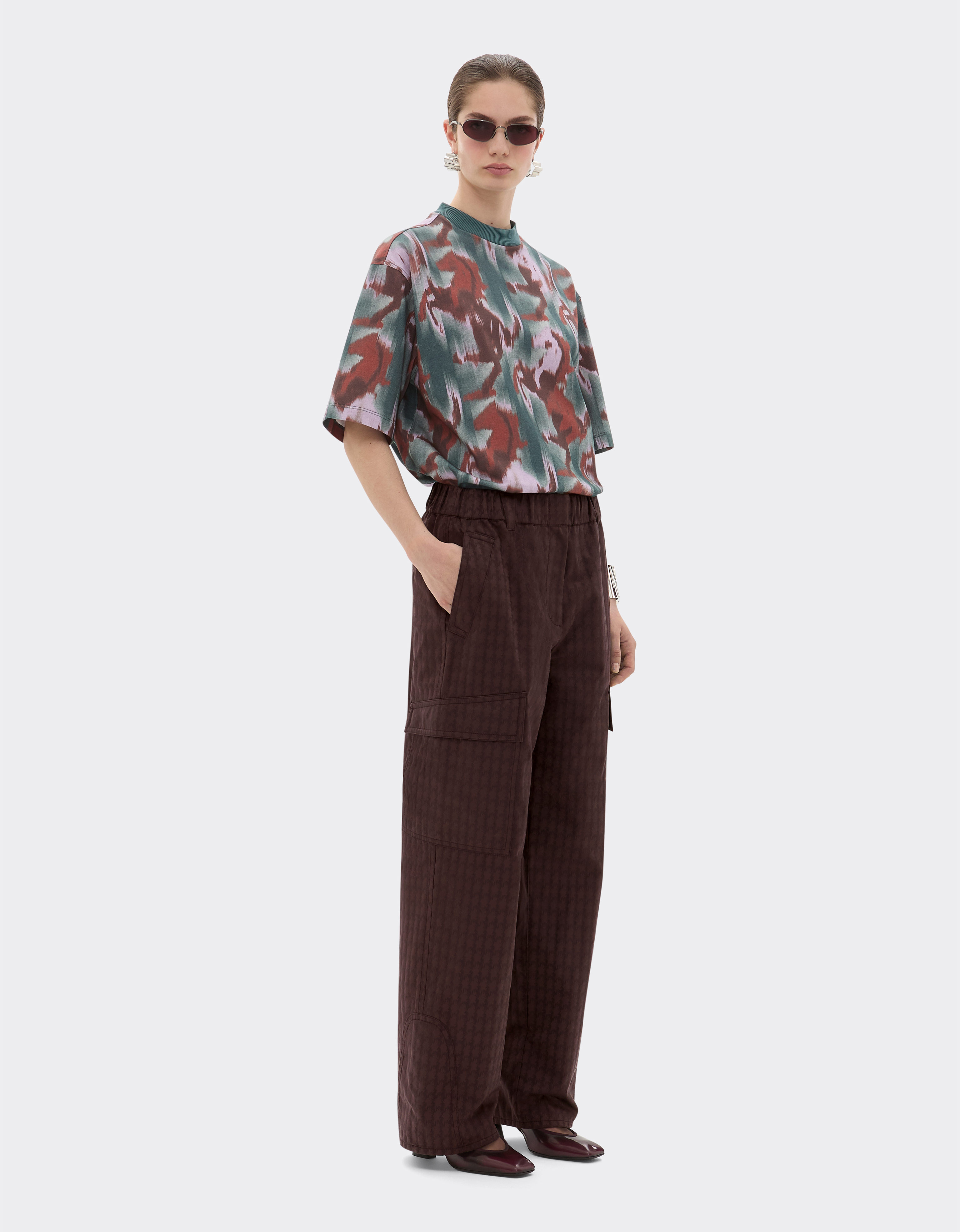 Ferrari Cargo Trousers In Q-cycle® Jacquard With Cavallino Monogram In Brown