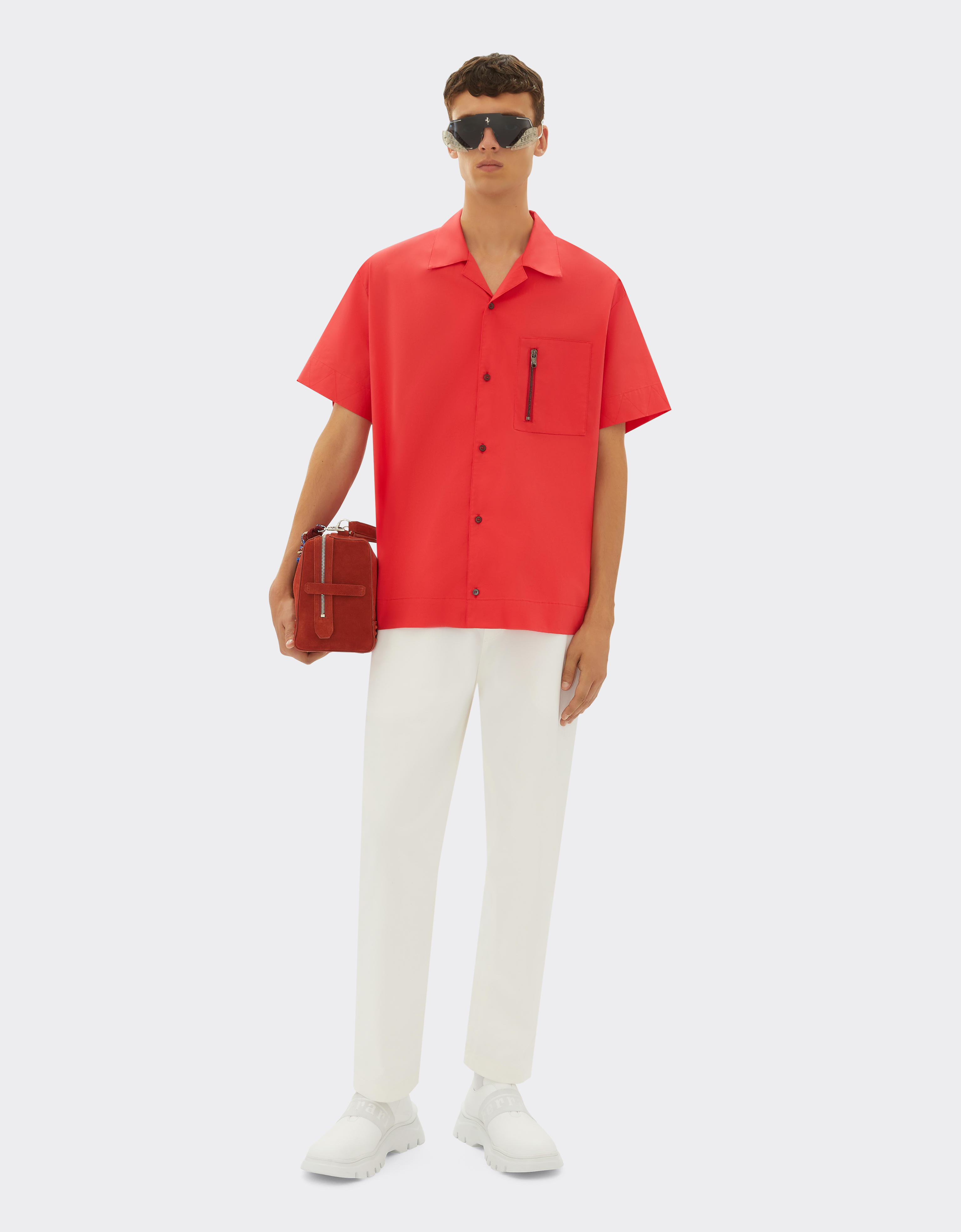Shop Ferrari Short-sleeved Cotton Shirt In Rosso Dino