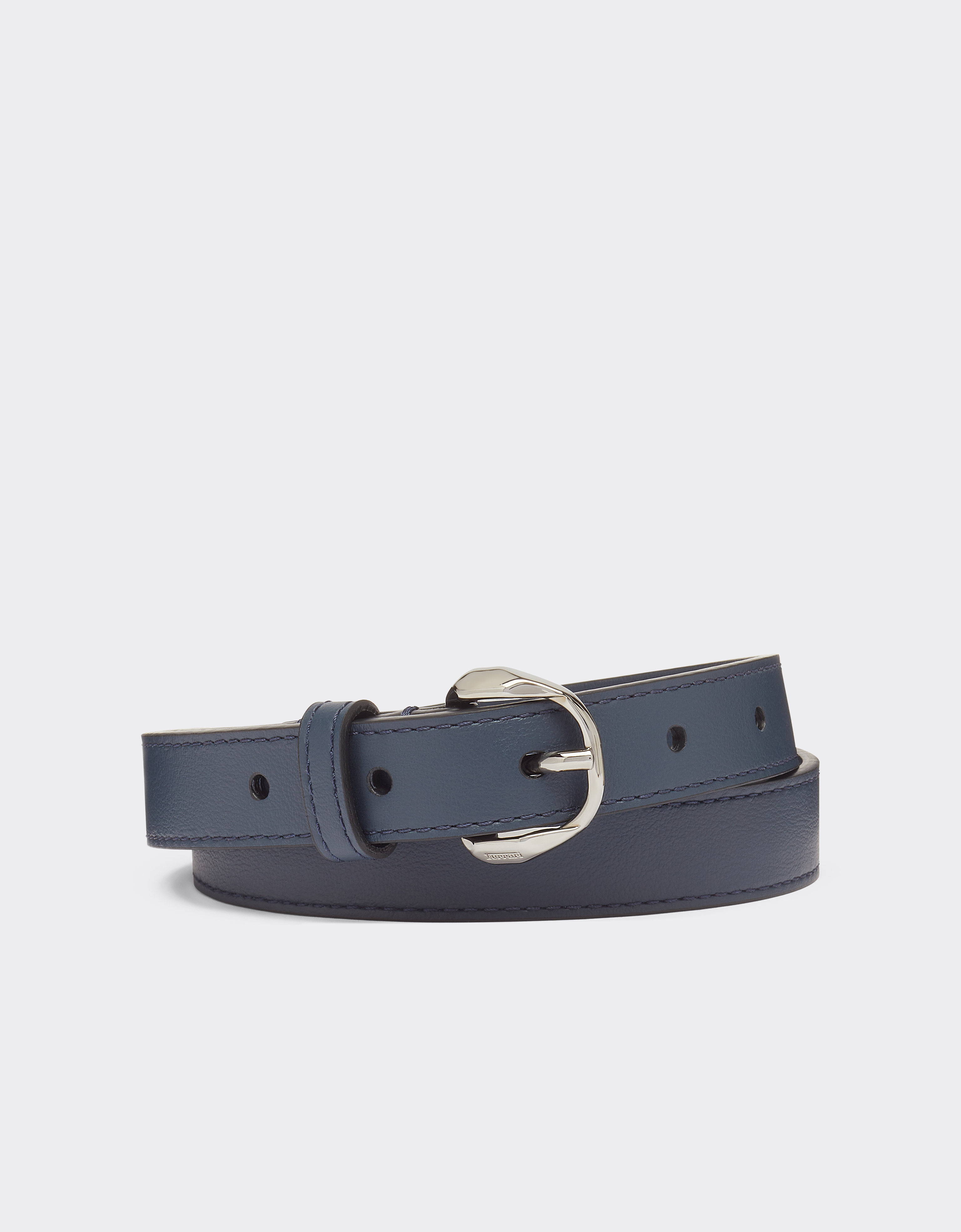 Ferrari Thin Leather Belt with Prancing Horse Detail Female Belts Navy 80