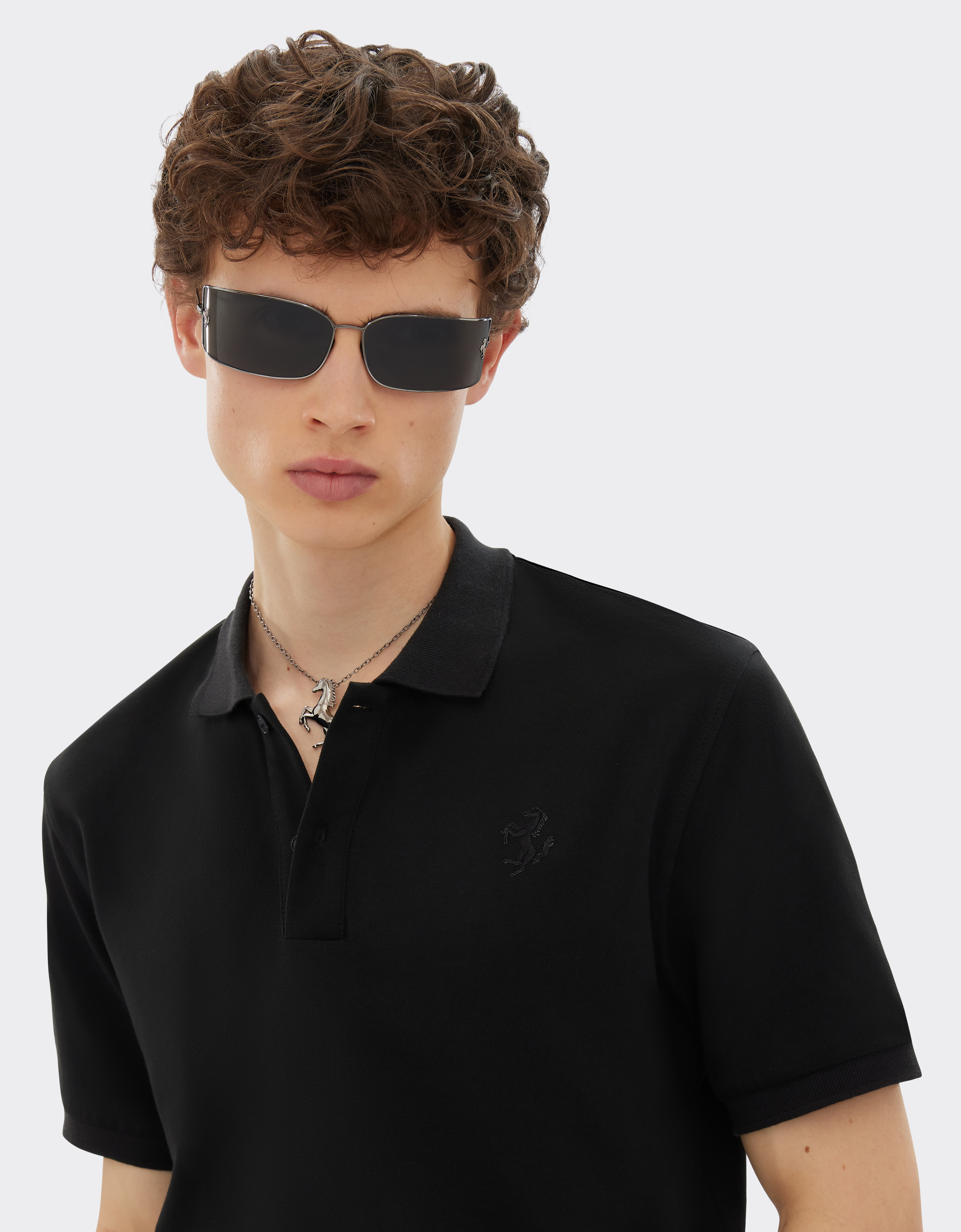 Shop Ferrari Solid-colour Polo Shirt In Piqué Cotton In Black