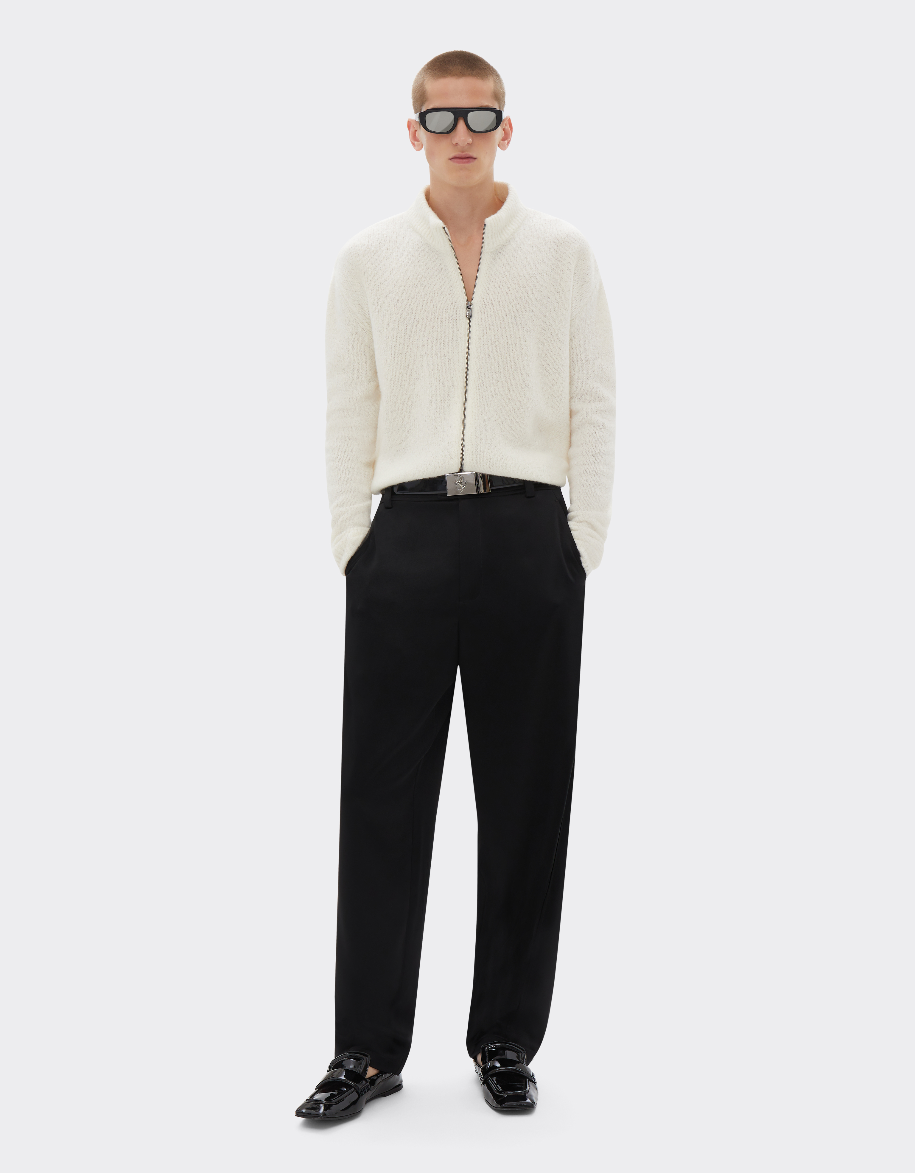 Ferrari Cashmere And Merino Wool Zipped Cardigan In Ivory