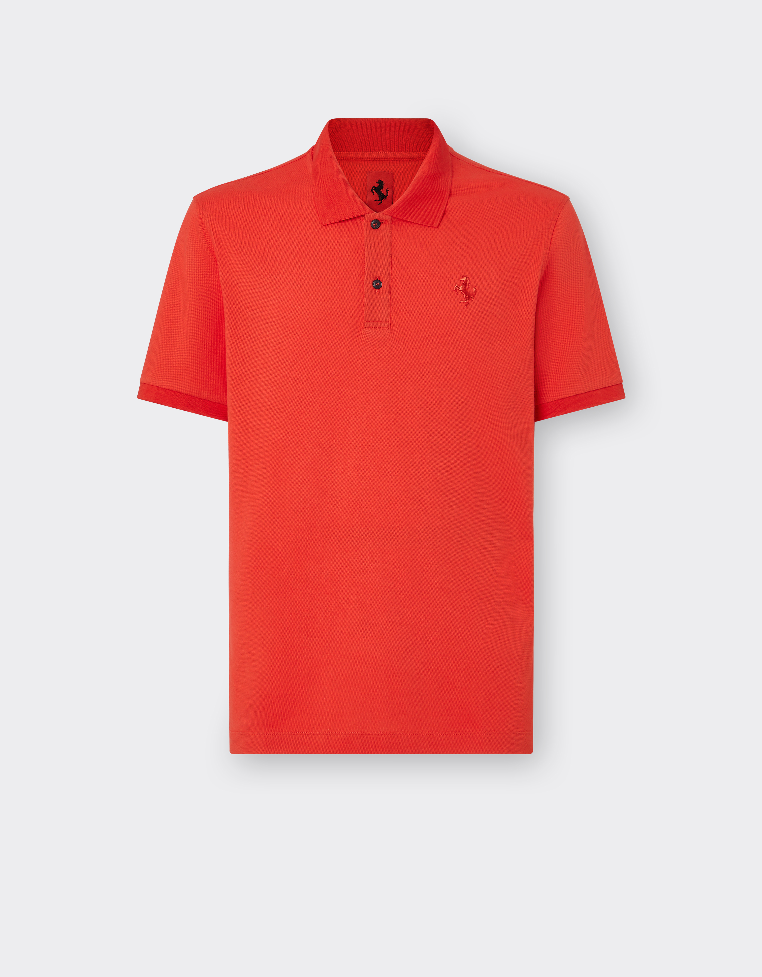 Ferrari Organic Cotton Piqué Polo Shirt With Prancing Horse In Rosso Dino