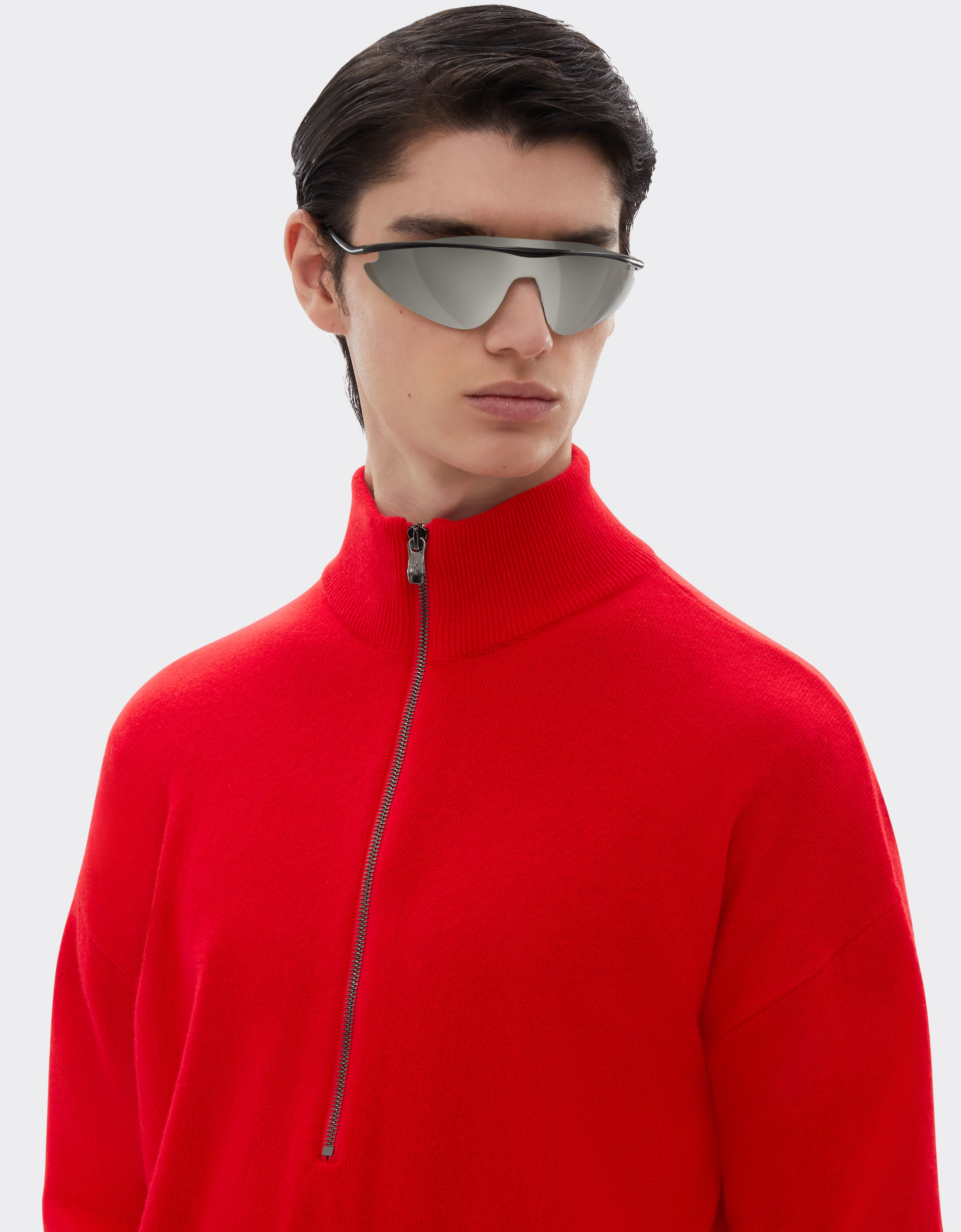 Ferrari Cashmere Sweater With Zip In Rosso Dino