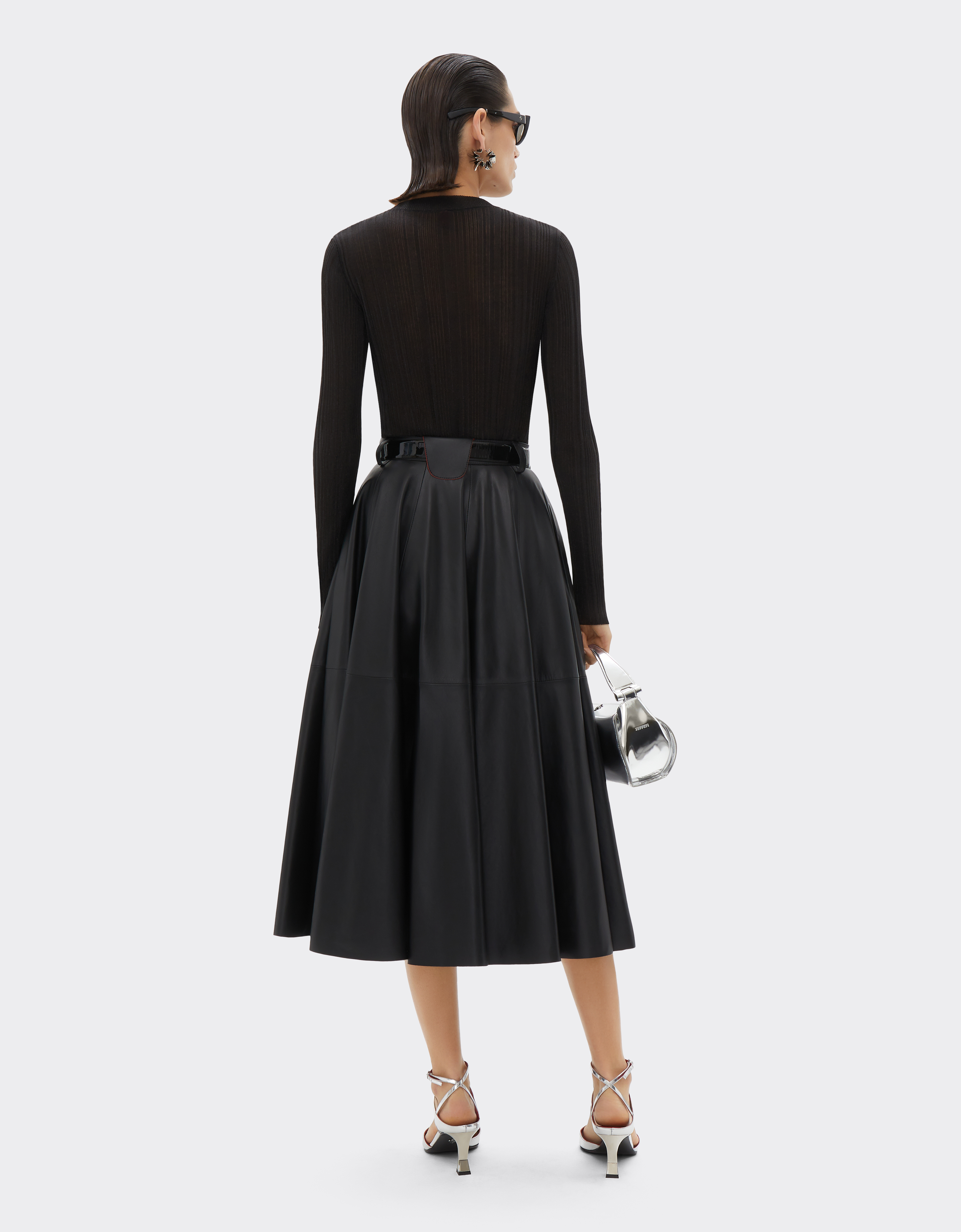 Ferrari Long Skirt In Nappa Leather In Black