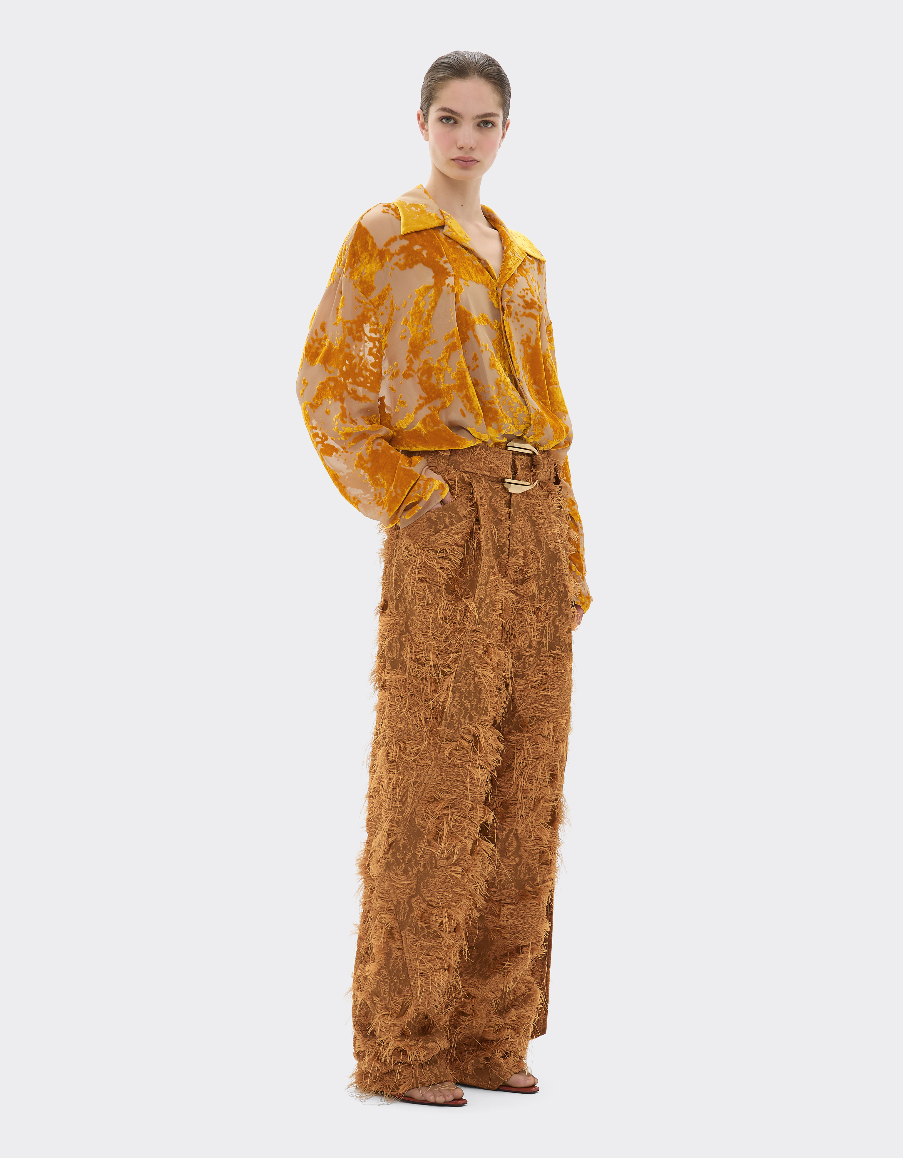 Ferrari Silk Velvet Shirt With Dévoré Print In Gold