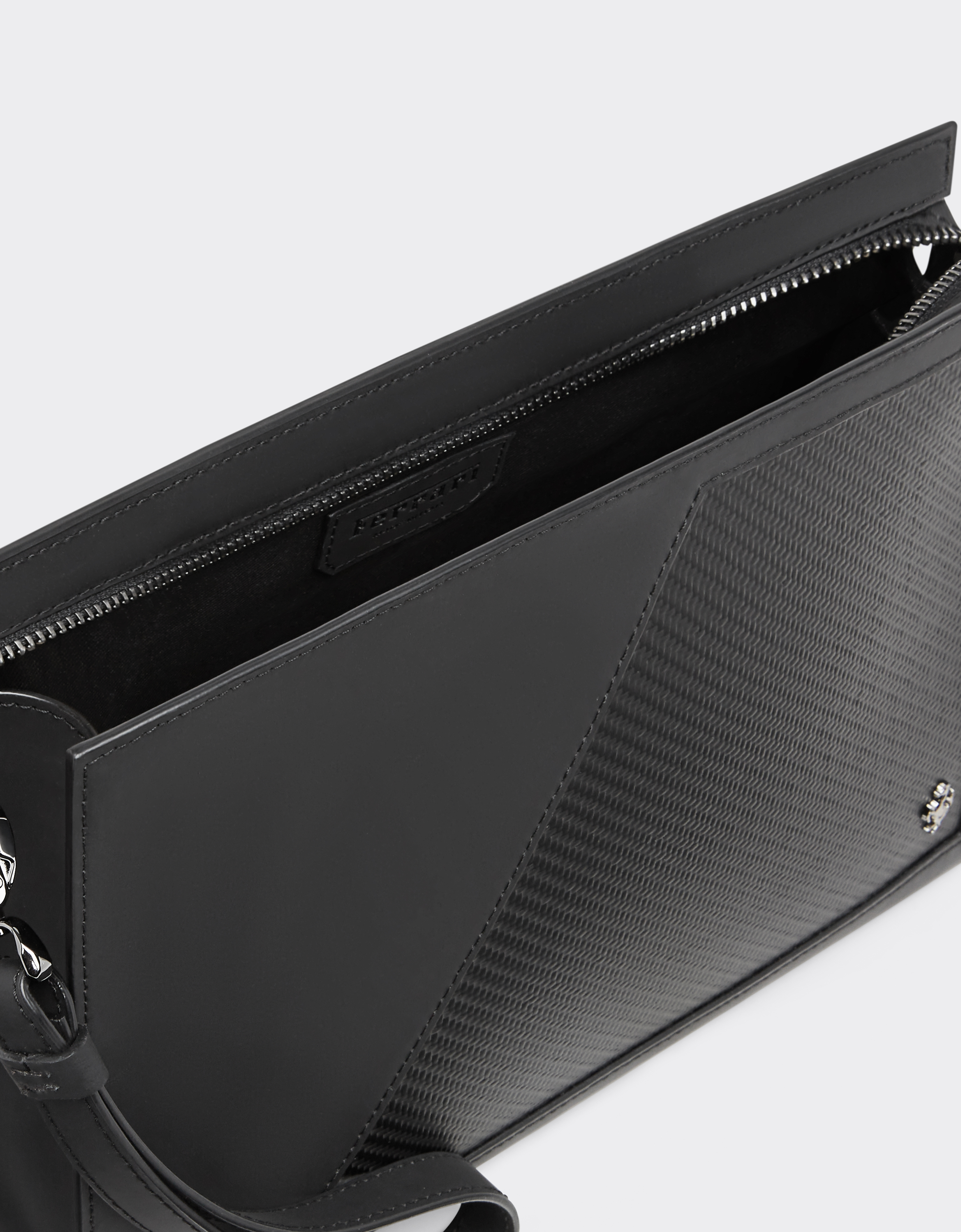 Ferrari Pouch In Leather And Carbon Fibre In Black