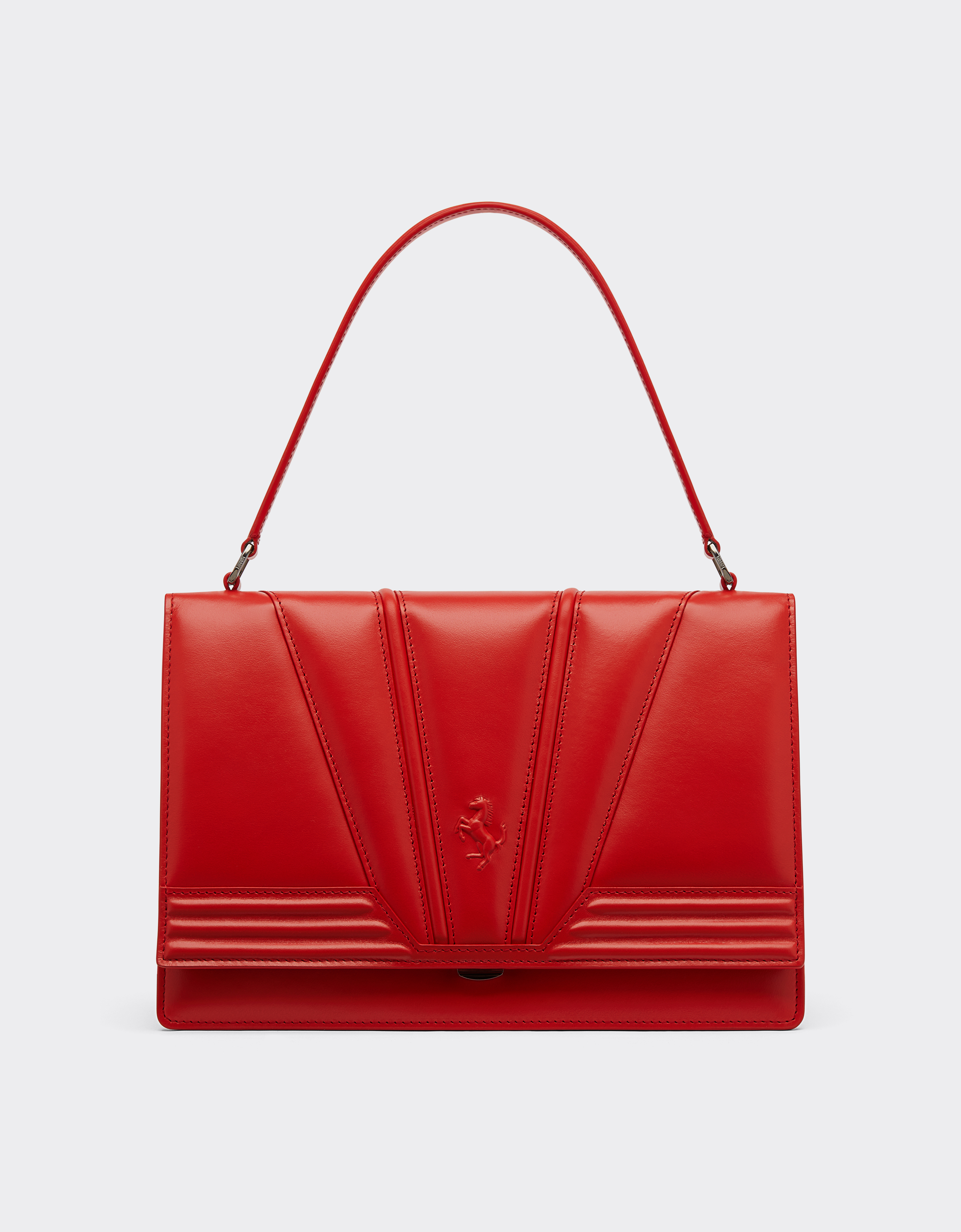 Ferrari Crossbody Bag In Smooth Leather With 3d Motifs In Rosso Dino