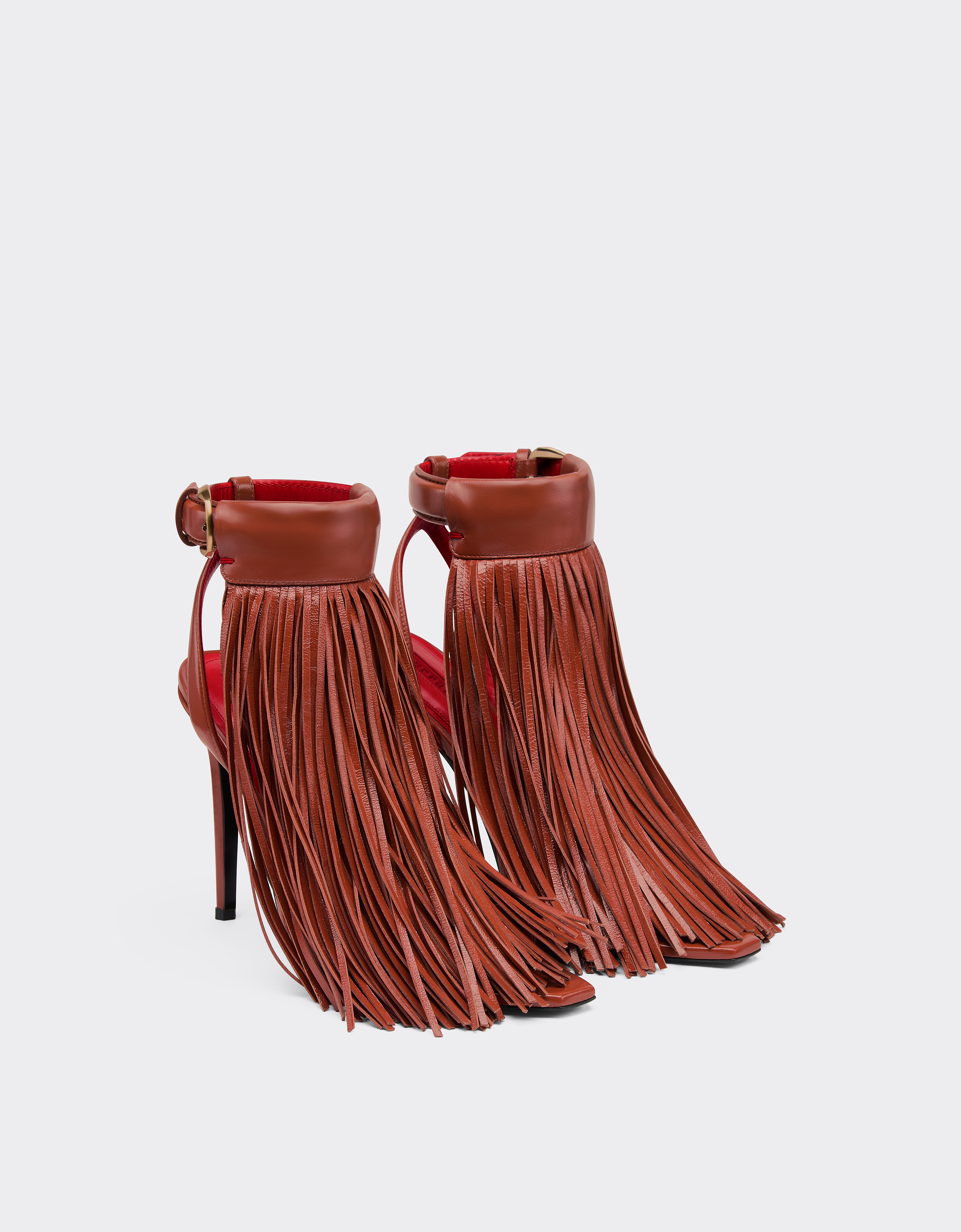 Ferrari Leather Sandals With Fringing In Brown